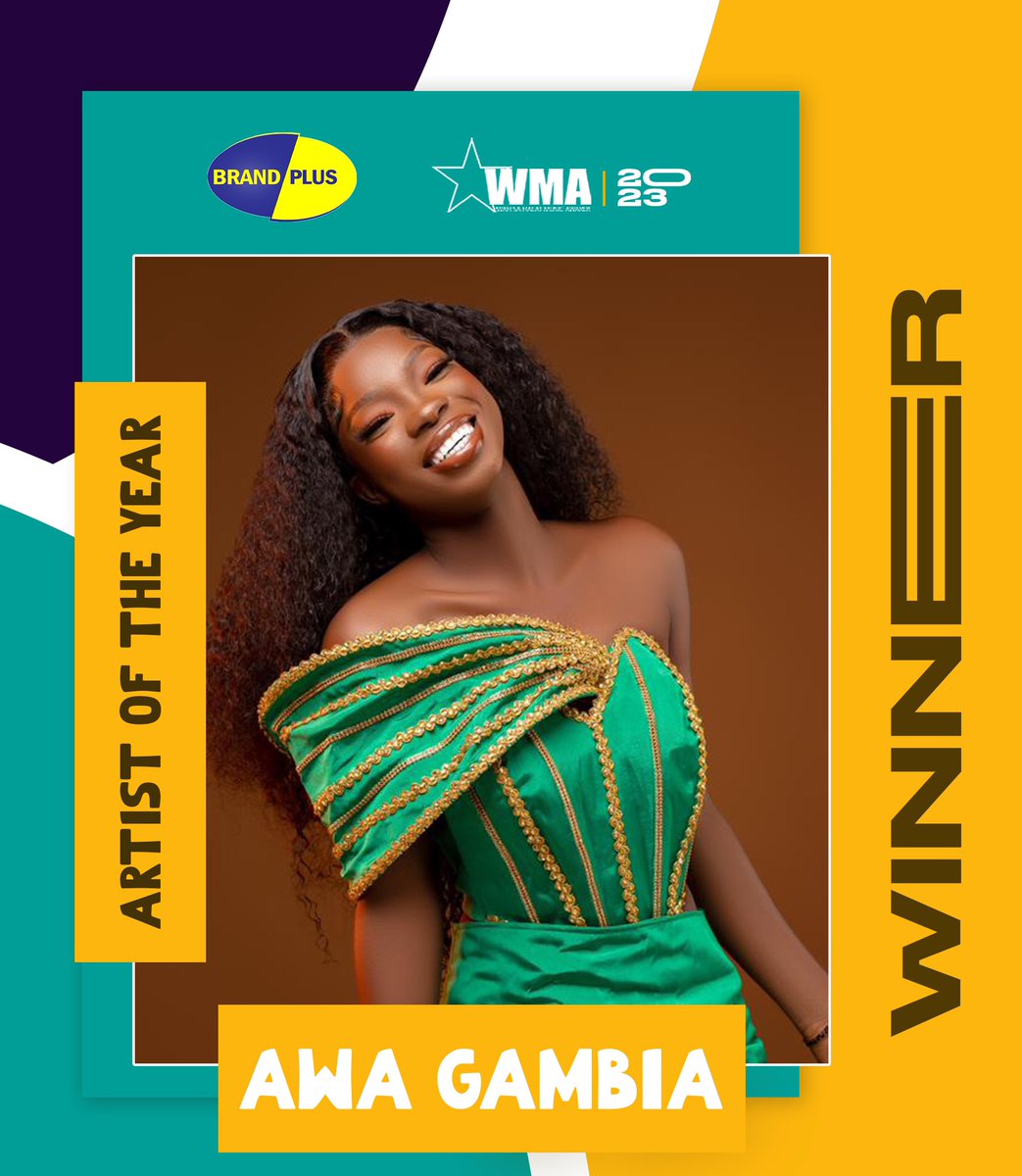 AWA GAMBIA IS ARTIST OF THE YEAR 🔥🥳🥳

The Artist of the year for 2022 is AWA GAMBIA 😍❤️ 
we appreciate your work and we celebrate you 🥳🥳🥳

Congratulations 🥳🥳🥳🥳🔥❤️
#wma #wma2023 #BiggerIsBetter #biggerandbetter
