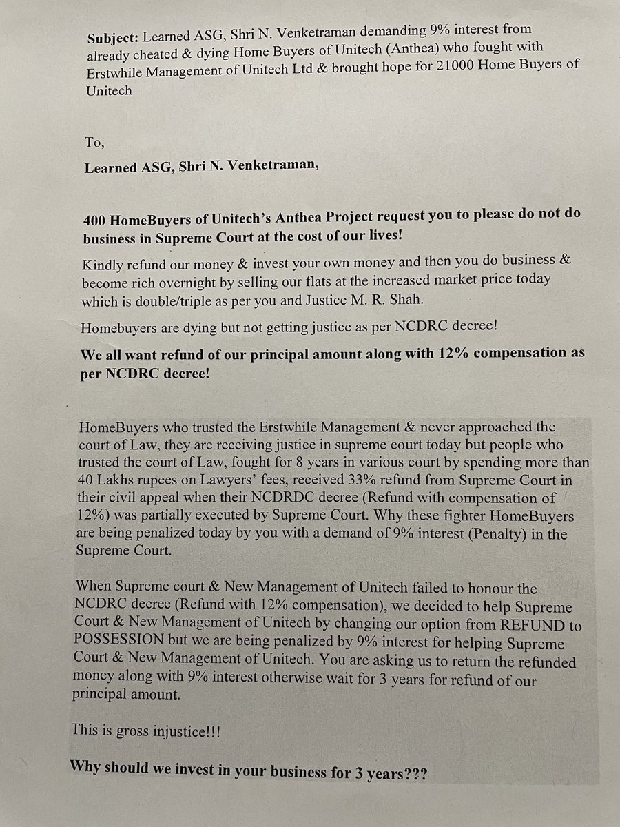 VvekTyagi's tweet photo. @narendramodi Sir,

1.   We have not received our home in last 9 years of yr rule

2.   Our NCDRC decree is not honored by your Govt &amp; yr new board of Unitech, they have denied refund &amp; compensation both in their resolution framework

3.   We protested at PMO, detained by police but no relief https://t.co/VvSe9VrePk