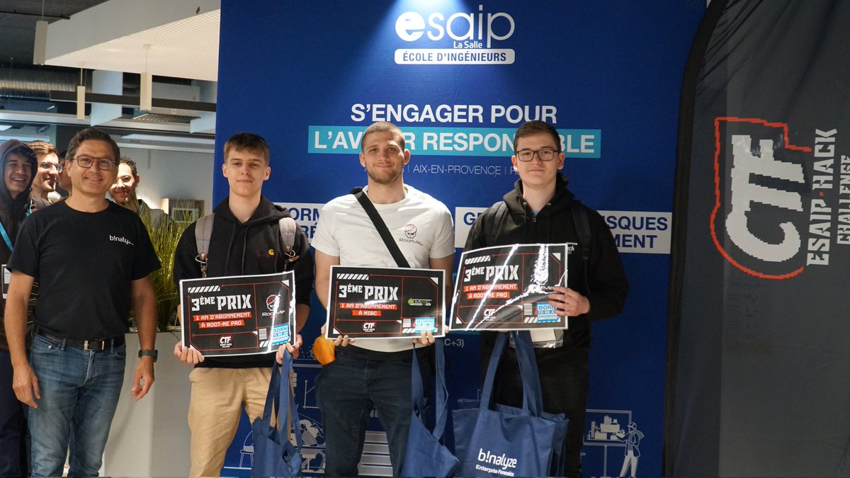 𝟑𝐞̀𝐦𝐞 𝐏𝐫𝐢𝐱🥉 Un grand Bravo !! 🥳 Grâce à nos partenaires, ils remportent un abonnement Premium d'1 an à la plateforme <a href="/rootme_org/">Root-Me</a> PRO #Félicitations #LePodium