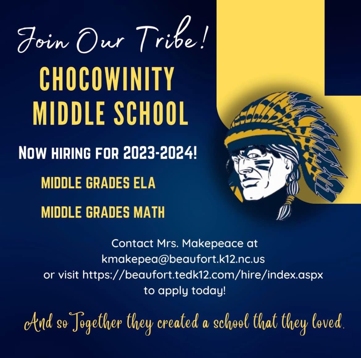 CMS is now hiring for the 2023-2024 school year! Come join an amazing student Tribe and an innovative and dynamic staff!