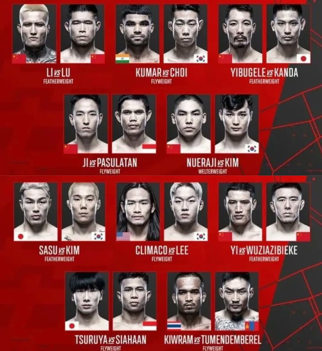 Road to UFC, lots of upcoming asian talent. Li vs Lu should be a banger.
