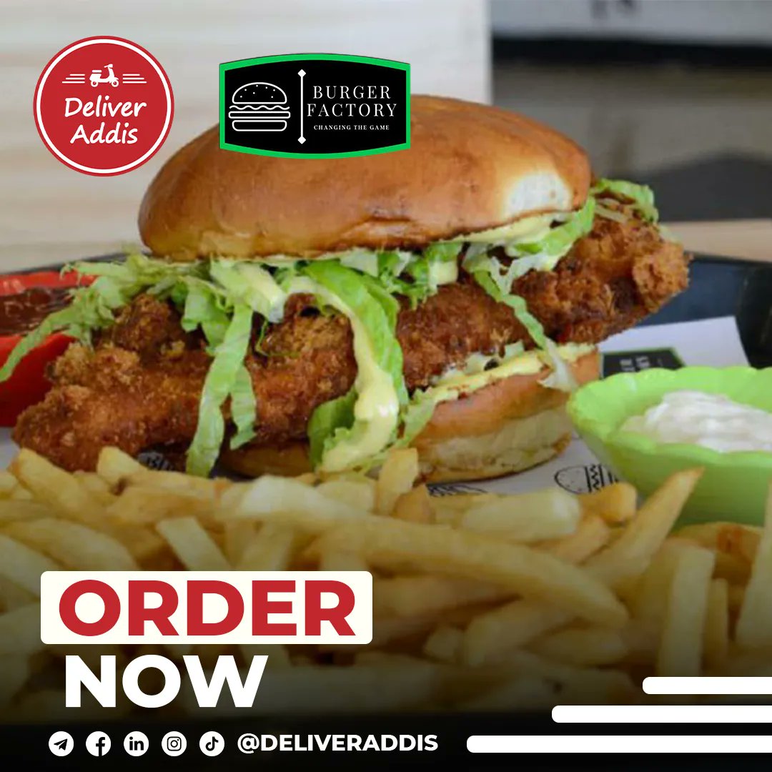 Get your hands on this Factory Chicken Burger with their special sauce‼️ Its the juiciest, crispiest, chicken burger fried to perfection sure to leave you wanting more with a side of a generous amount of thinly sliced fries 🏍

#DeliverAddis #CrispyChicken #Foodie #AddisAbaba