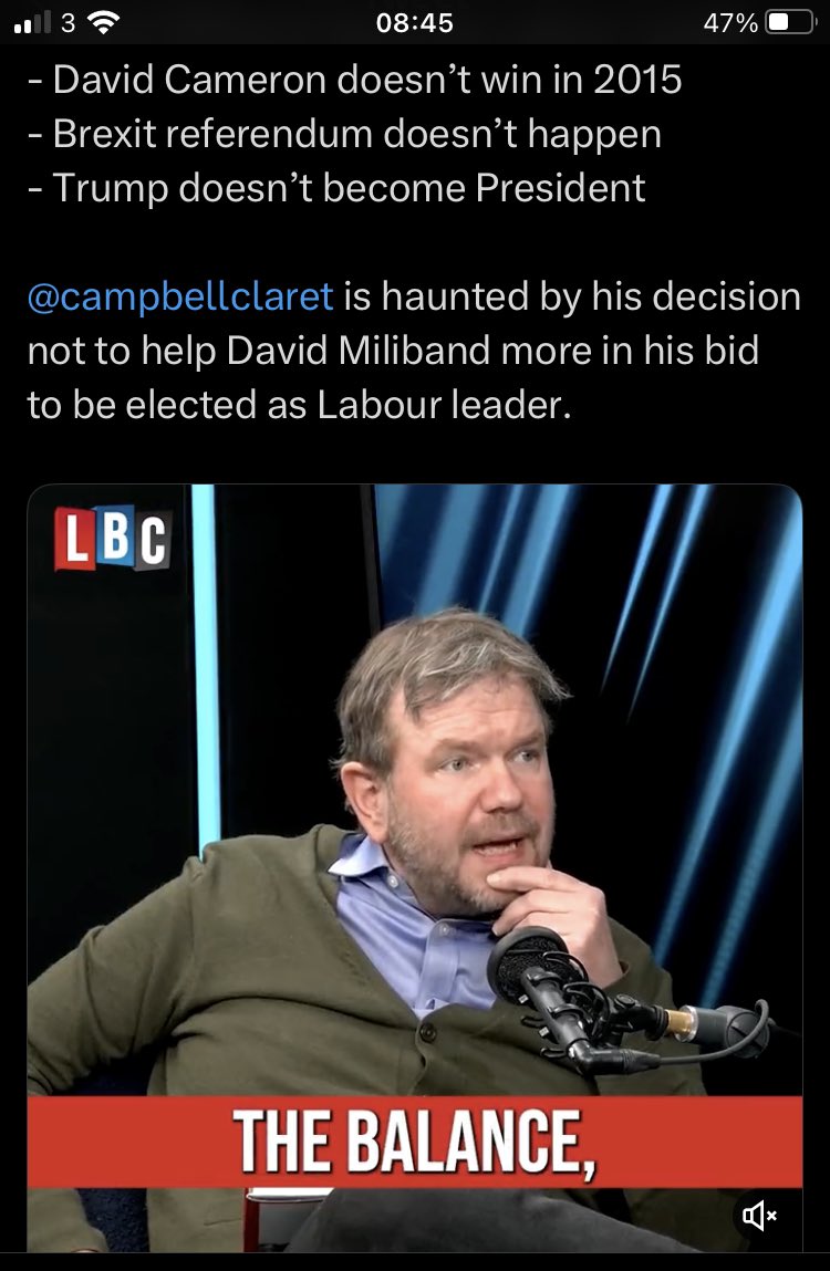 No one on the radical right has a political view as detached from reality as the centrist belief that the future prosperity and happiness of the UK & USA hinged on the election of *David Miliband* as the leader of the Labour Party in 2010