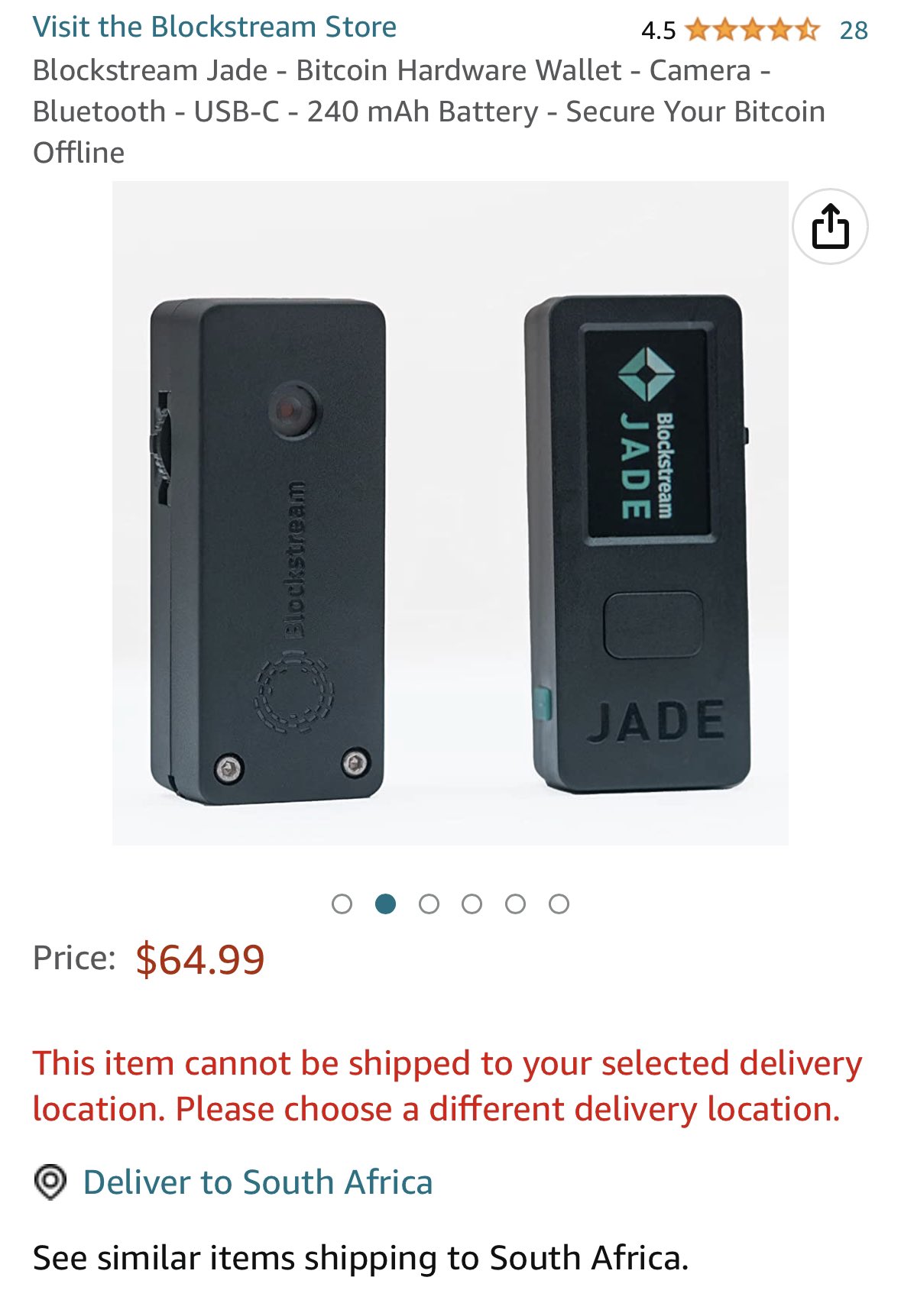  Blockstream Jade - Bitcoin Hardware Wallet - Camera - Bluetooth  - USB-C - 240 mAh Battery - Secure Your Bitcoin Offline : Electronics