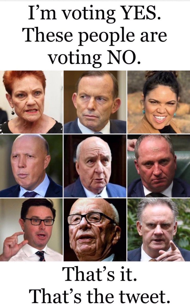 Do you need a reason to #VoteYes … well here it is … these people are voting no … talk about a pack of losers and drongos … #VoteyesAustralia