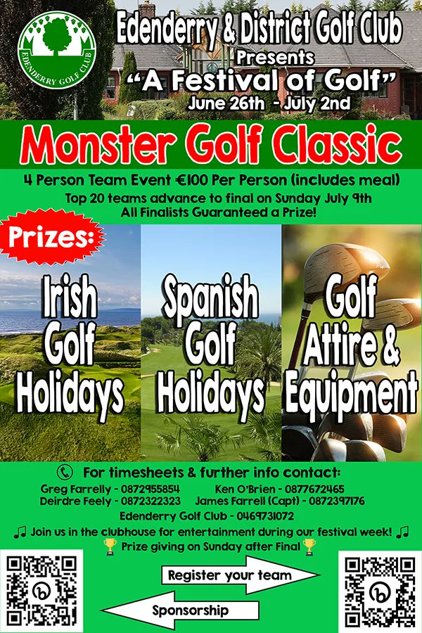 It's not just a game ... it's a FESTIVAL! 🥳🏌️‍♀️🏌️
The @edengc Festival of Golf takes place from June 26th - July 2nd - see poster for how to take part! 
#Golfing #Golf #Edenderry #VisitOffaly #Offaly #IrelandsHiddenHeartlands 
@GolfIreland_ @offalycoco