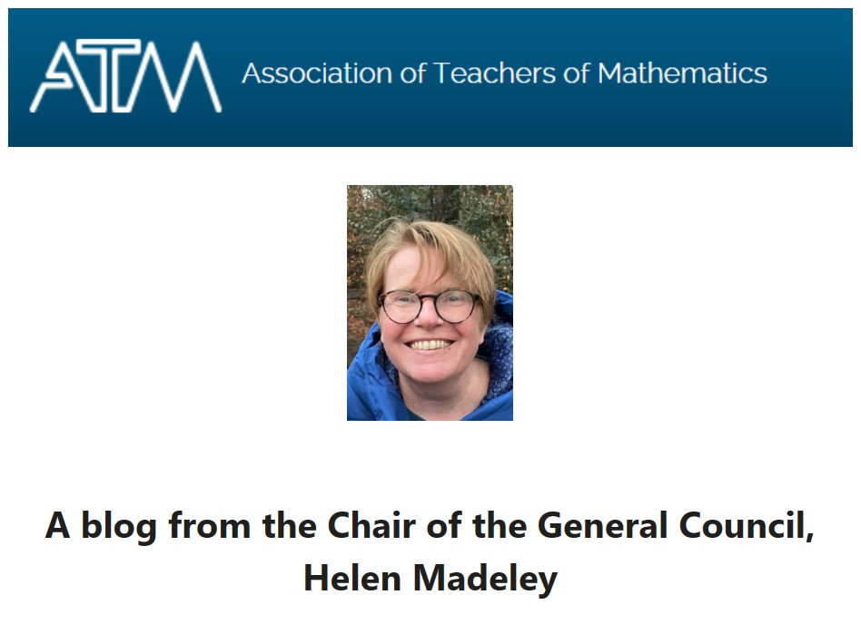 Helen Madeley (@madeleyhelen) on Twitter photo A new blog from me, as Chair of the General Council of <a href="/ATMMathematics/">Teachers of Maths</a> . It will be put on atm.org.uk after the Bank Holiday.
atmchair.wordpress.com A new blog from me, as Chair of the General Council of <a href="/ATMMathematics/">Teachers of Maths</a> . It will be put on atm.org.uk after the Bank Holiday.
atmchair.wordpress.com