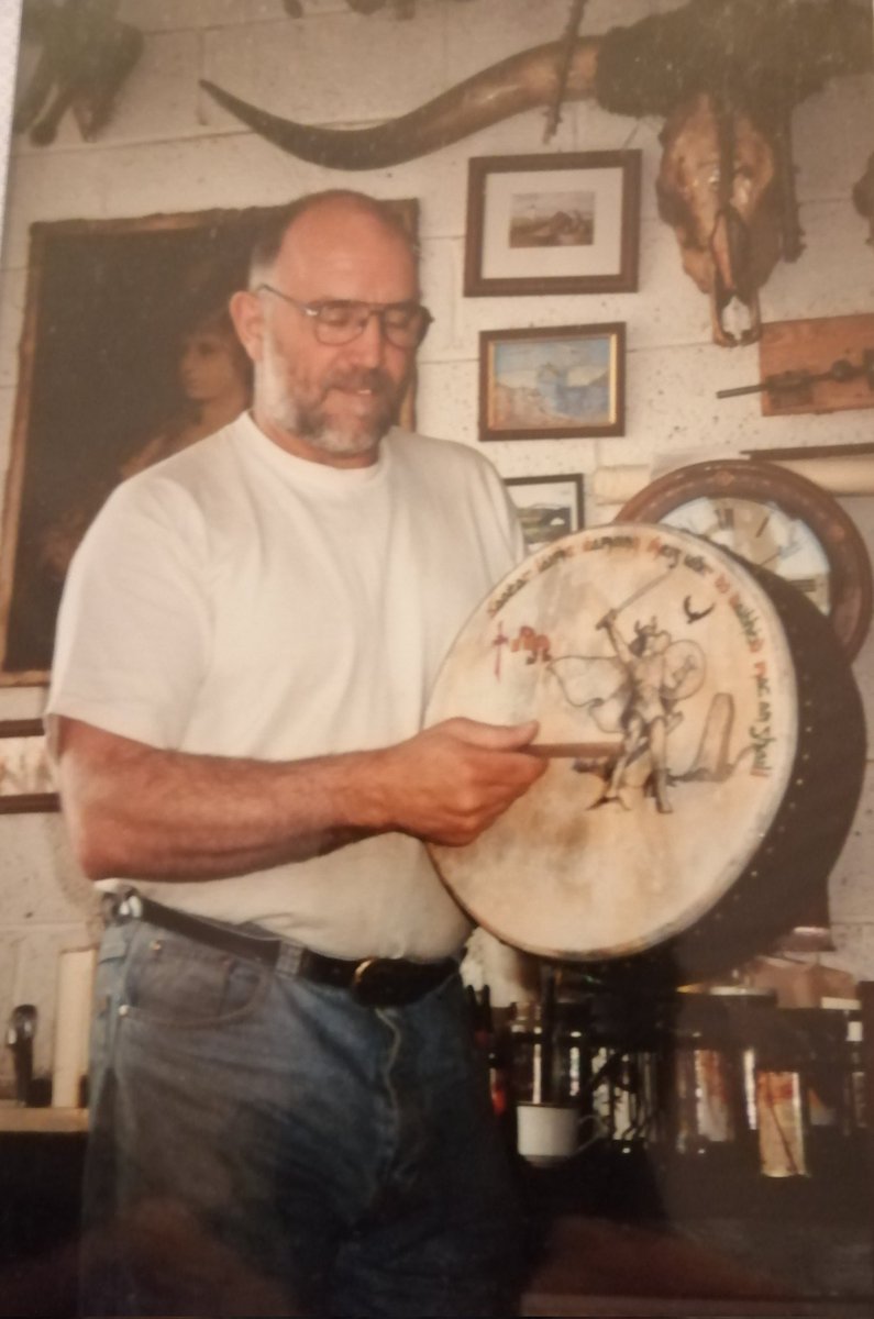 Renowned bodhrán maker Eamonn Maguire in his workshop Brookfield Mill Crumlin Road Belfast early 1990s