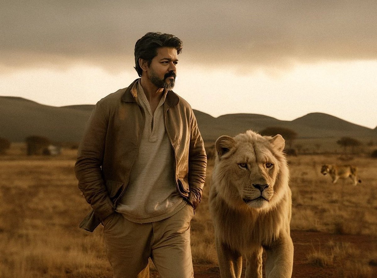 Imagine , If There's A Magestic Walk of Thalapathy Vijay With a lion like this in #Leo 🥵🔥