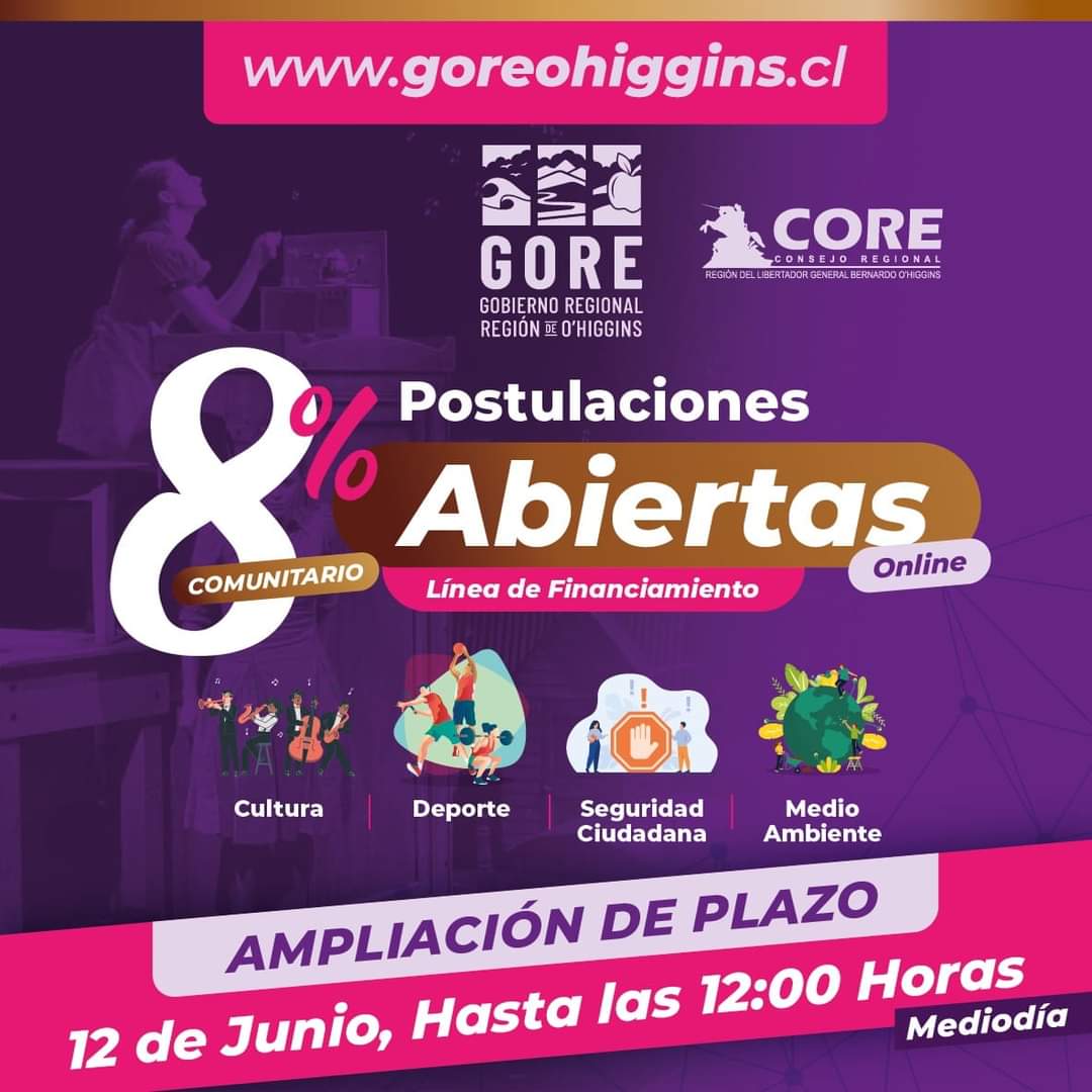 PabloSilvaAmaya's tweet photo. ATENCIÓN📢📢📢

✅️ Hemos ampliado el plazo para postular a los Fondos del 8% Comunitario  hasta el lunes 12 de Junio  a las 12 horas (mediodía) https://t.co/cJYETam0WU