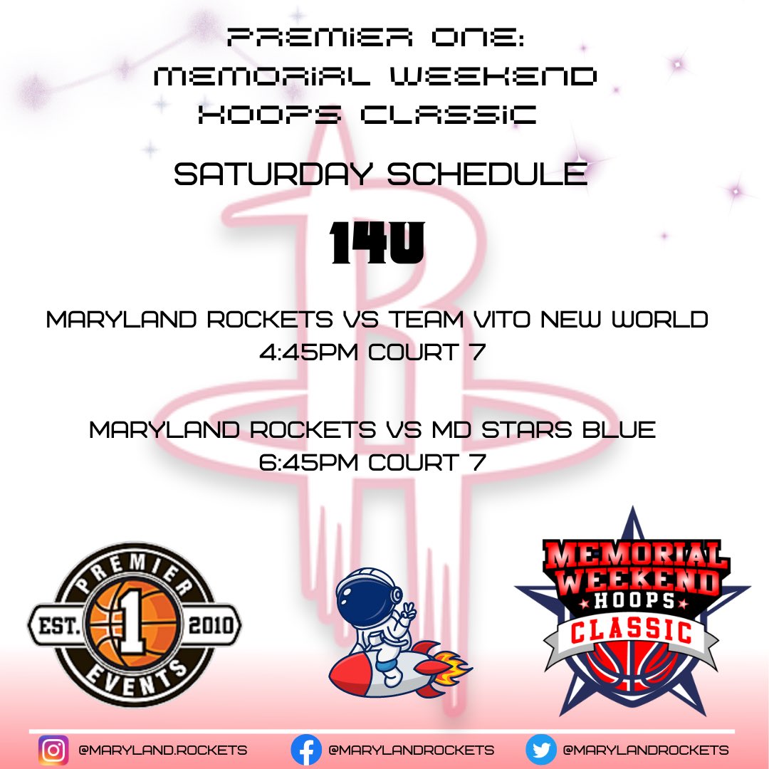 Memorial Day Weekend‼️
🌭🍔, 🌤️🌊, &amp; 🏀

12U, 13U &amp; 14U boys are in action this weekend. Time to work up an appetite‼️
#BlastOff 🚀🚀🚀