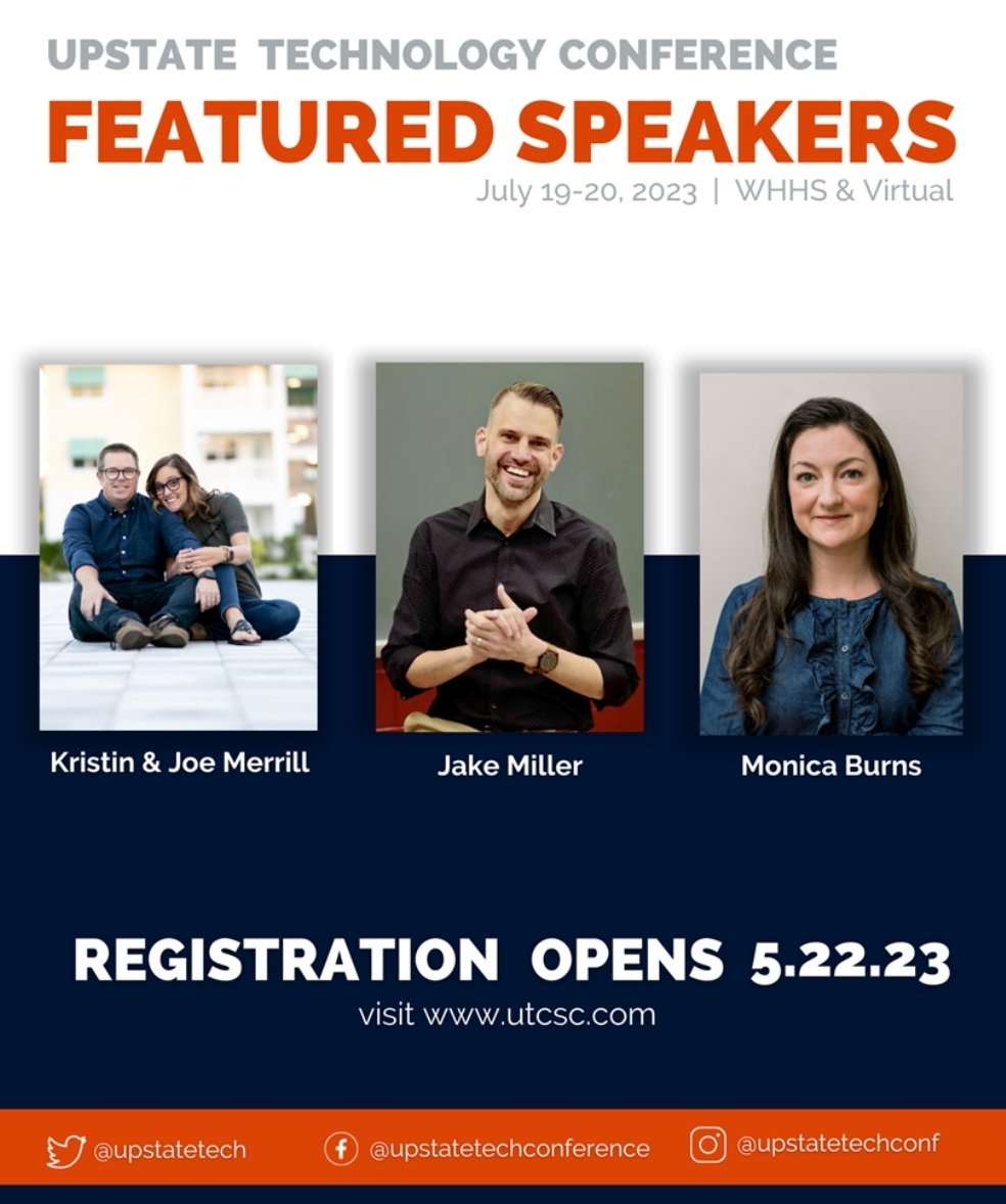 specialtechie's tweet image. Looking forward to @upstatetech! Who do I get to see F2F? #2023utc #utc2023 #edtech #satchat #pd4uandme @JakeMillerTech @MrMerrillsClass @ClassTechTips @pnabbie @DHHteacherISin @MrsAPursley