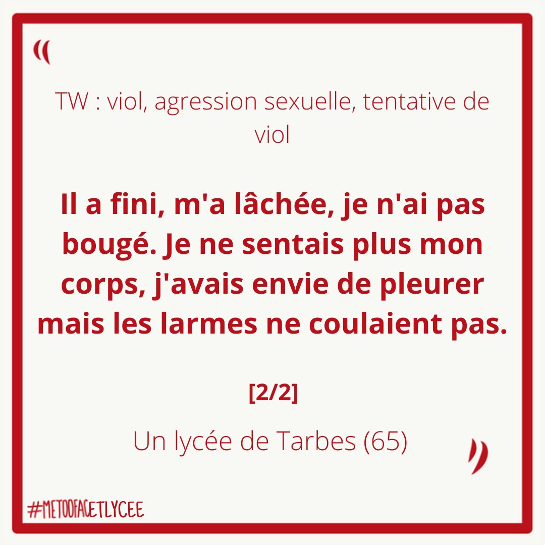 metoo_fac's tweet photo. Témoignage d'un lycée de Tarbes (65) [2/2] :

 TW viol, agression sexuelle, tentative de viol https://t.co/CYamhawn9B
