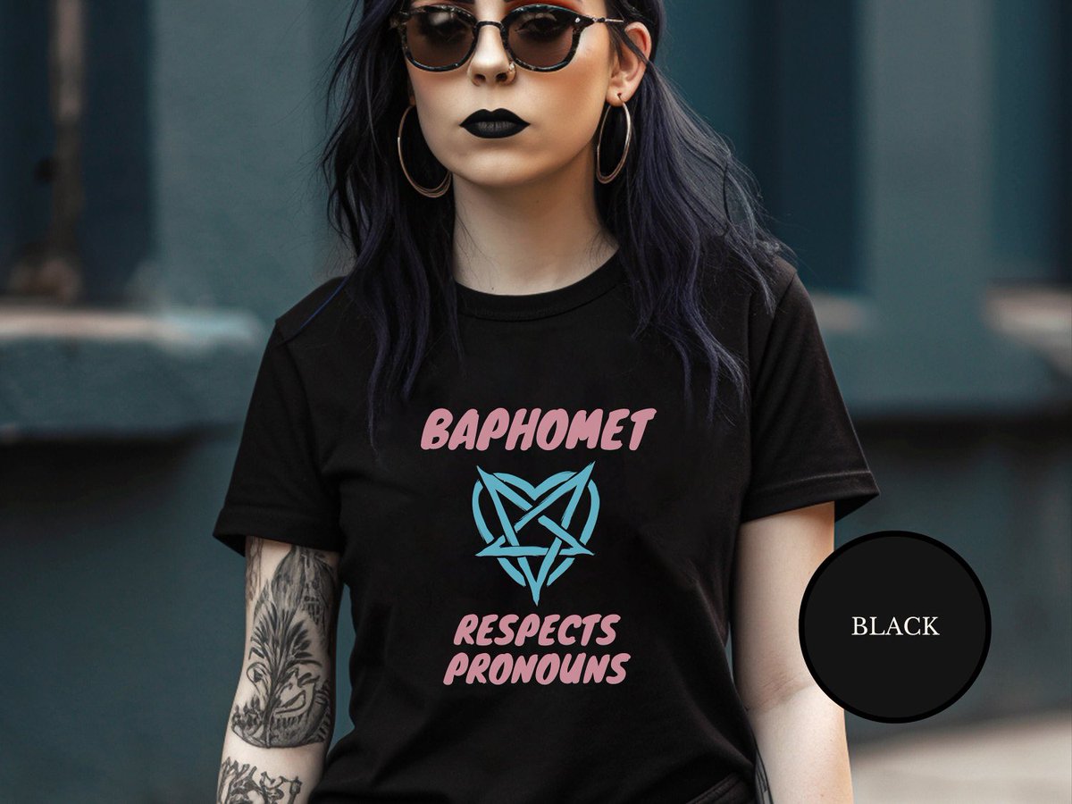 WaywardShepherd's tweet image. Baphomet Respects Pronouns!

New line of Baphomet &amp;amp; Satan Trans #Pride Shirts just added to the Etsy store.  Perfect for #PrideMonth 

In 5 colors for Gothic, Boho, &amp;amp; Pastel Goth Aesthetics! 

#transpriide #humanism #atheism #satanism #satanicpride #lgbt #lgbtq #prideshirts #gay