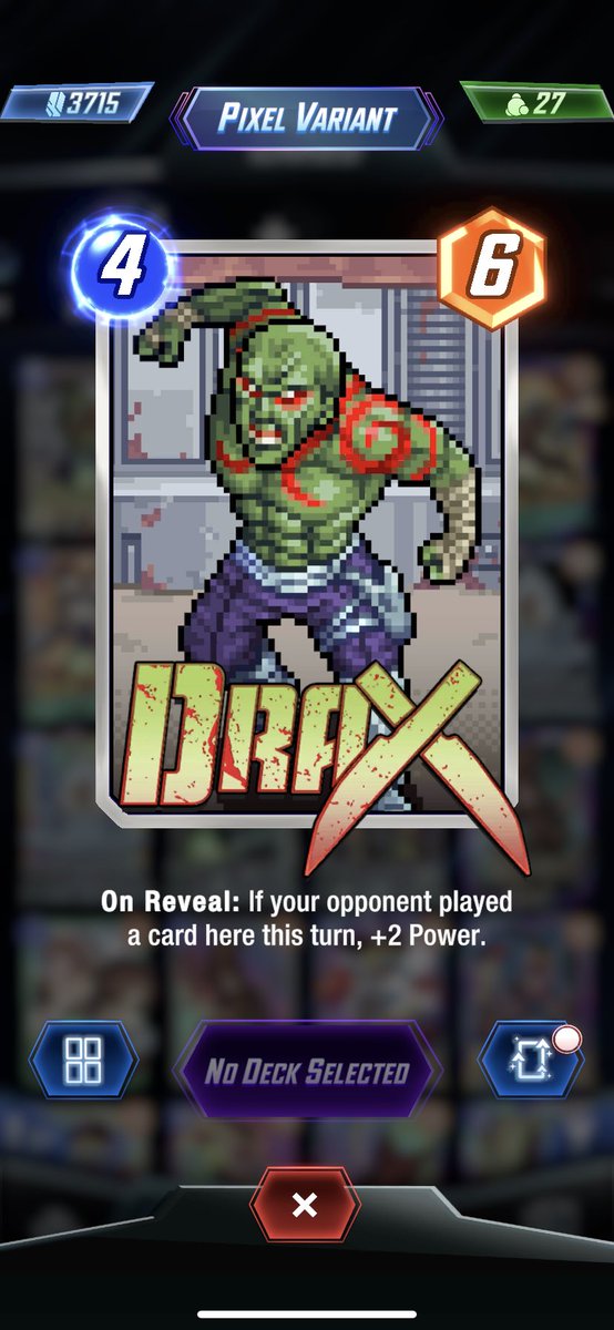 Variant of Drax Píxel that came out in one of the chests of the season pass #MarvelSnap
