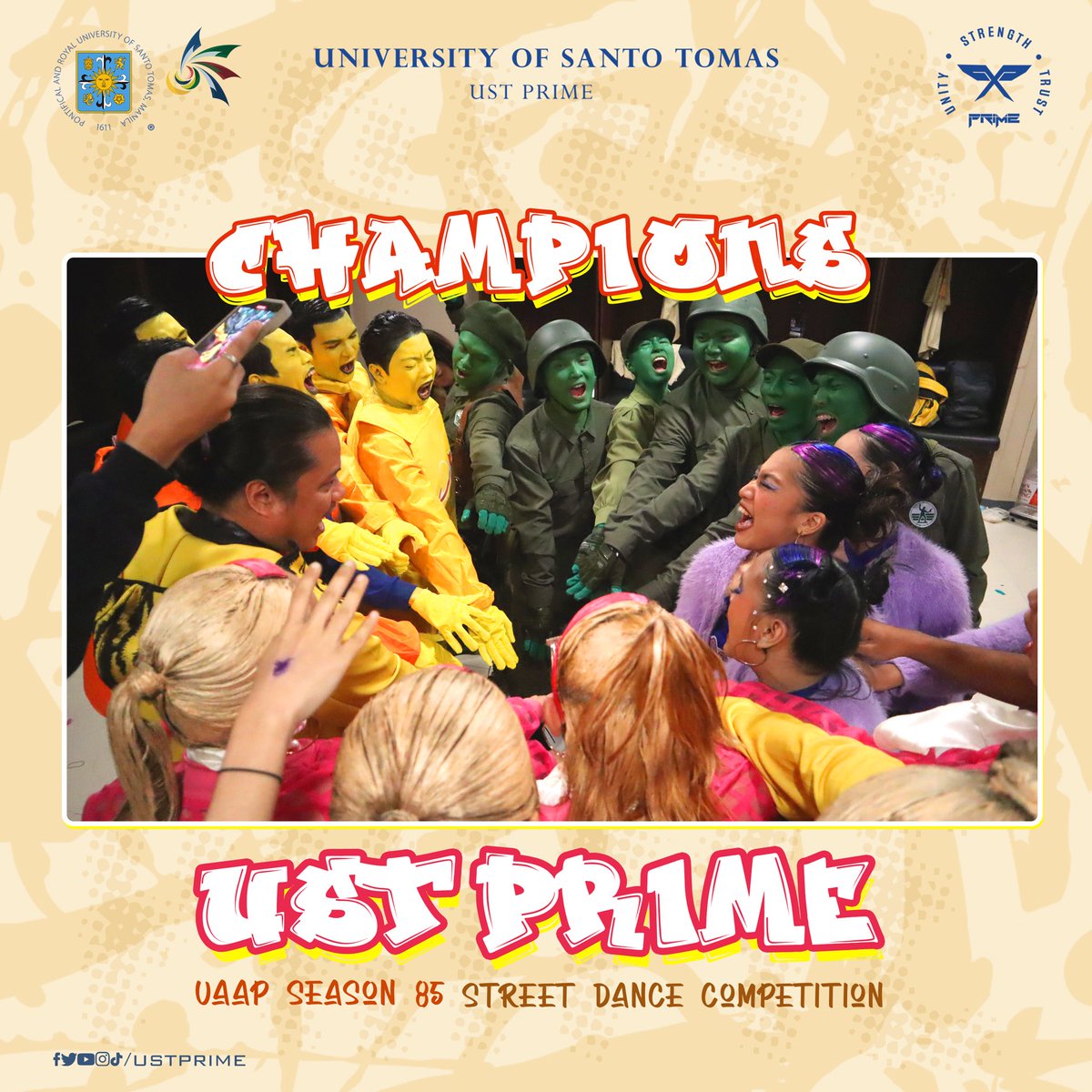 UNITY. STRENGTH. TRUST.

Your UAAP STREETDANCE COMPETITION SEASON 85 CHAMPIONS! 🐯🥇

Your extraordinary Cartoon Heroes poured all their hearts out today at the Mall of Asia Arena! We hope we made something that would Last Forever 😉

Blue and Yellow Forever. 💙💛