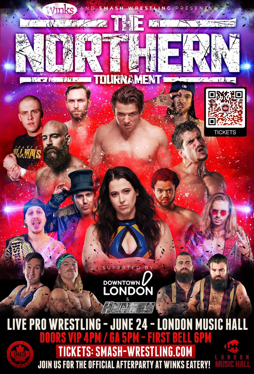 JUNE 24 - #TheNorthern Tournament @ London Music Hall!

ROUND ONE
⭐️Bennett/Mike
⭐️Cross/Crowley
⭐️Spencer/Vertigo
⭐️Mason/Banks
⭐️Icarus/Williams

5-Man Elimination Final

PLUS
⭐️Books&amp;Looks/TDT
⭐️Matthews/Hall

VIP perks inc. in-ring picture
🎟️smash-wrestling.com