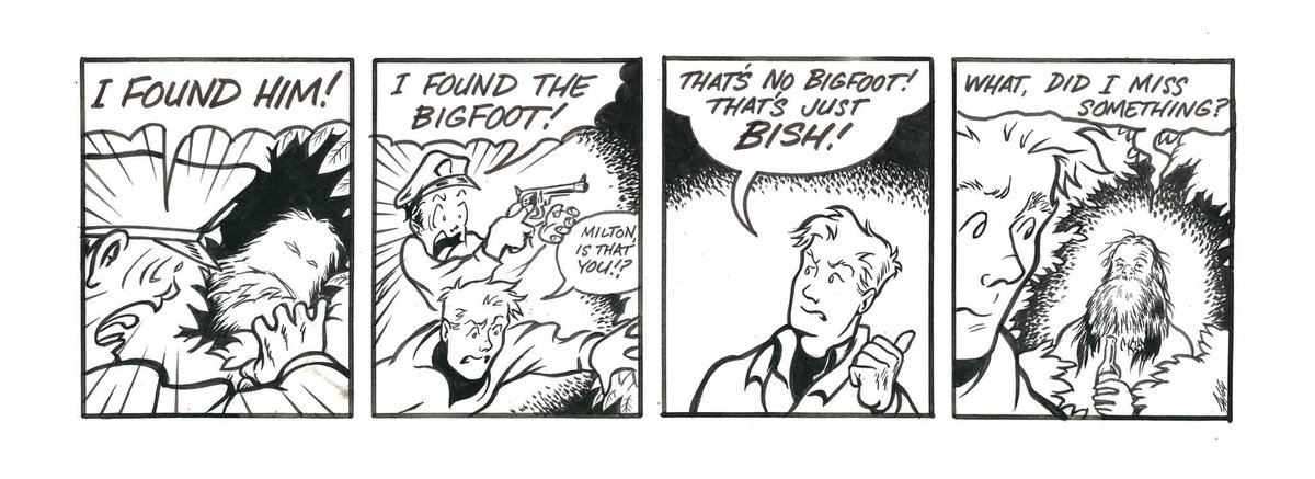 JHeatter's tweet image. Bedlam # 147. Sometimes friends drop by. #beansandcornbread #comics #comicstrips #comicstripart #comicbooks #comicbookartist #bigfoot #bison #illustration #comicstrip #illustrationart #johnheatterillustration #penandink #artoftheday #comicstripartist