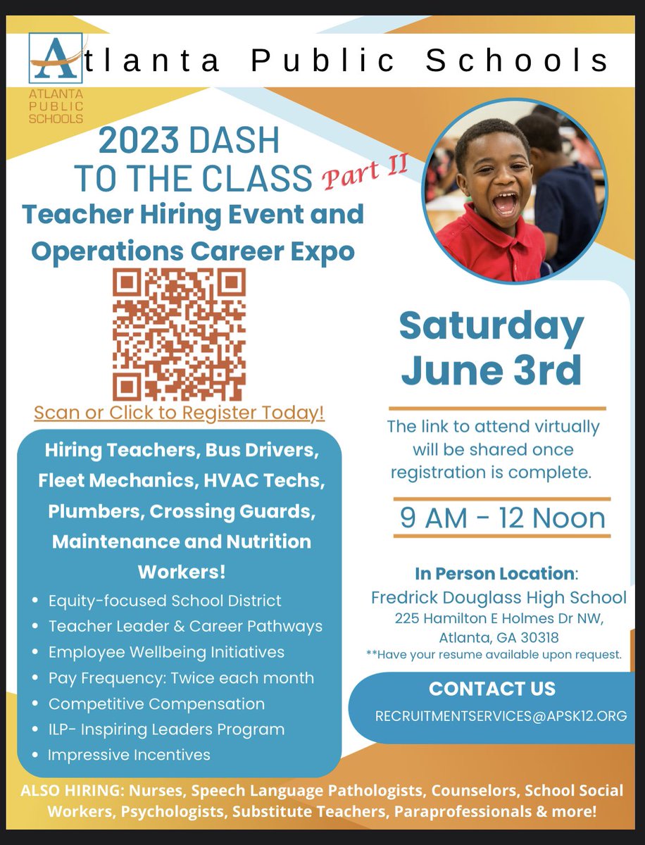 One last chance to join the school with some of the highest MAP growth (Fall to Spring) in @apsupdate. We have two positions still to fill. Join us at the Job Fair! @JoinTeamAPS @Prin_Salley