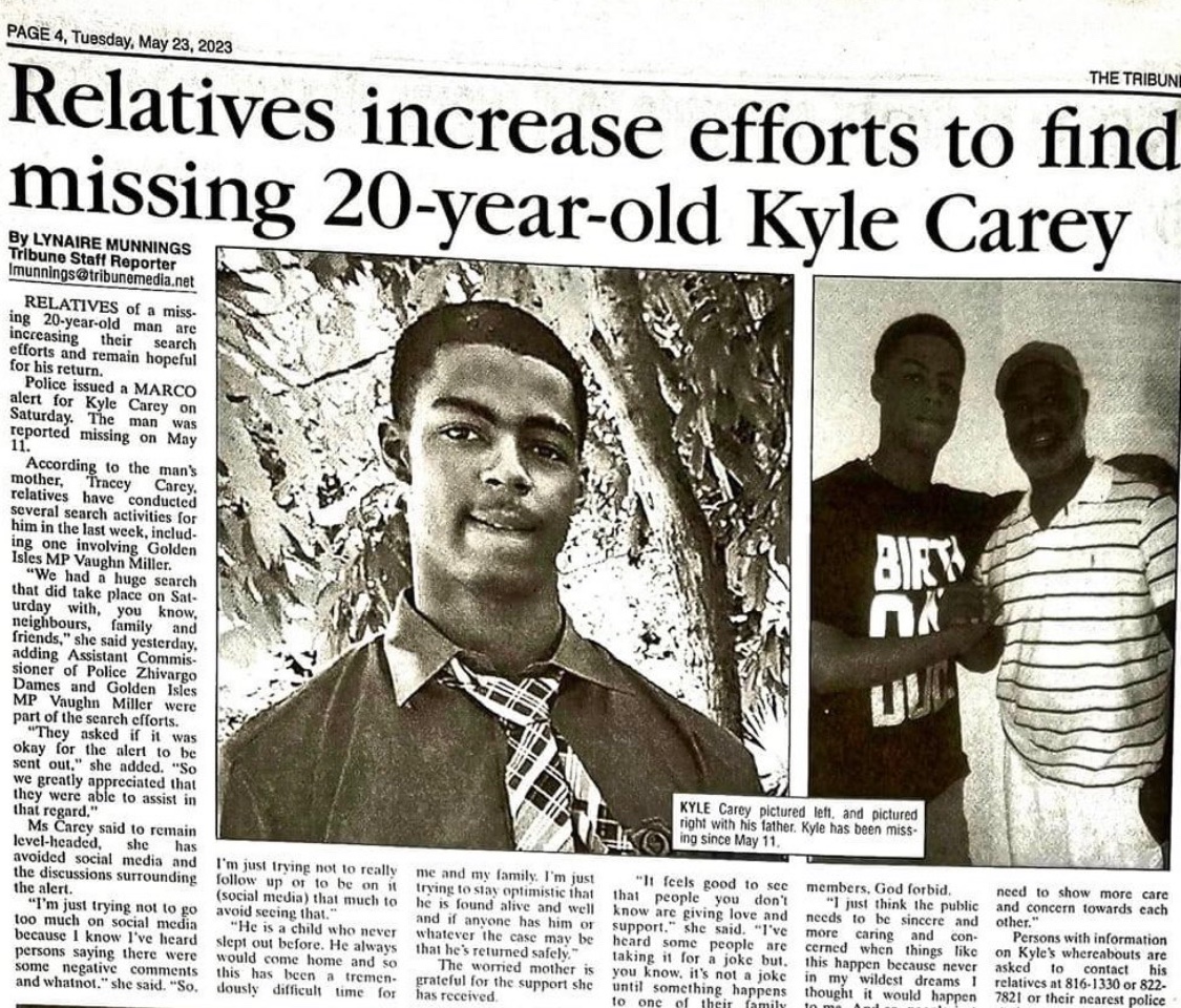 BahamianFlame's tweet image. Hi Everyone,

Kyle Carey has been missing for more than two weeks. We are offering a $5,000.00 USD cash reward for any information that could help us bring him home.