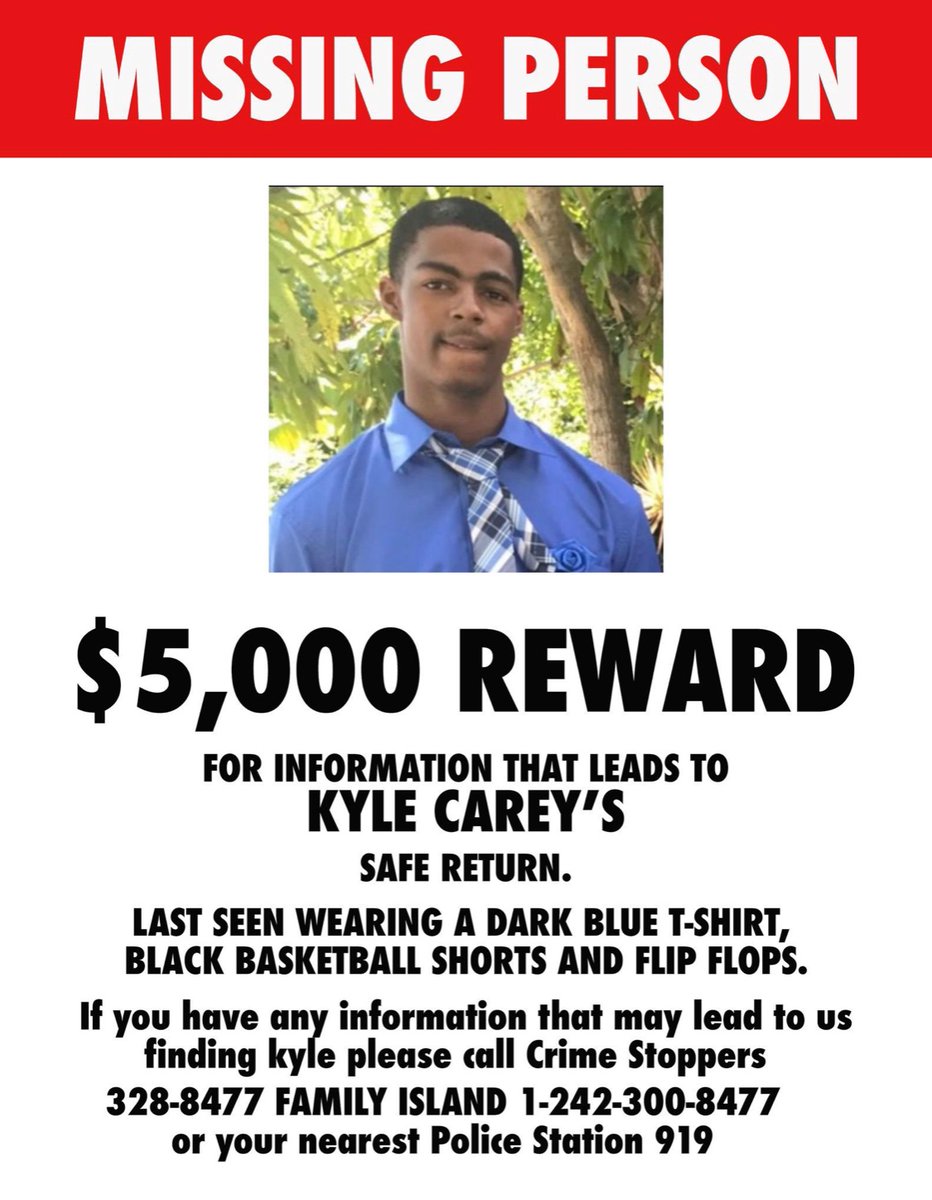BahamianFlame's tweet image. Hi Everyone,

Kyle Carey has been missing for more than two weeks. We are offering a $5,000.00 USD cash reward for any information that could help us bring him home.