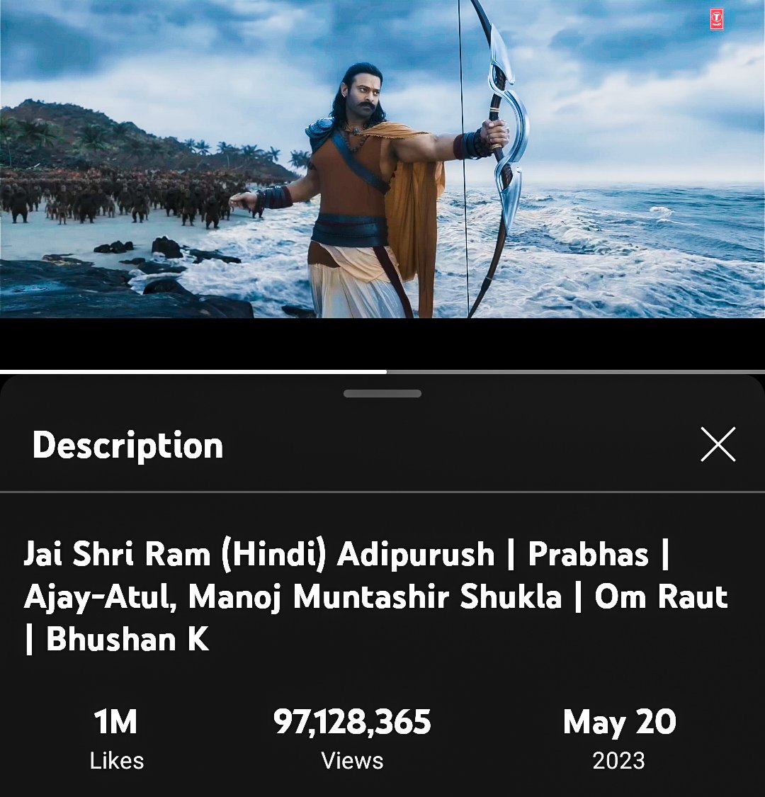 Massive 1 Million likes for the #JaiShriRam song, and it's heading towards 100 Million views 🥵🔥🔥

#Prabhas #Adipurush 🏹🔥
#AdipurushOnJune16th