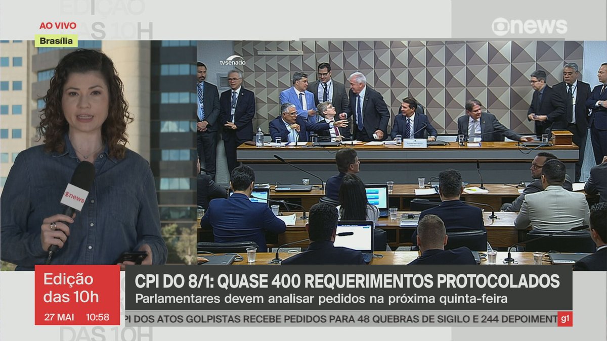 A CPI dos atos golpistas de 8 de janeiro já tem quase 400 requerimentos protocolados – entre eles, um pedido para o ex-presidente Jair Bolsonaro prestar esclarecimentos. A análise dos pedidos deve começar na quinta-feira (1º).

➡ Assista à #GloboNews: glo.bo/39WjXAu