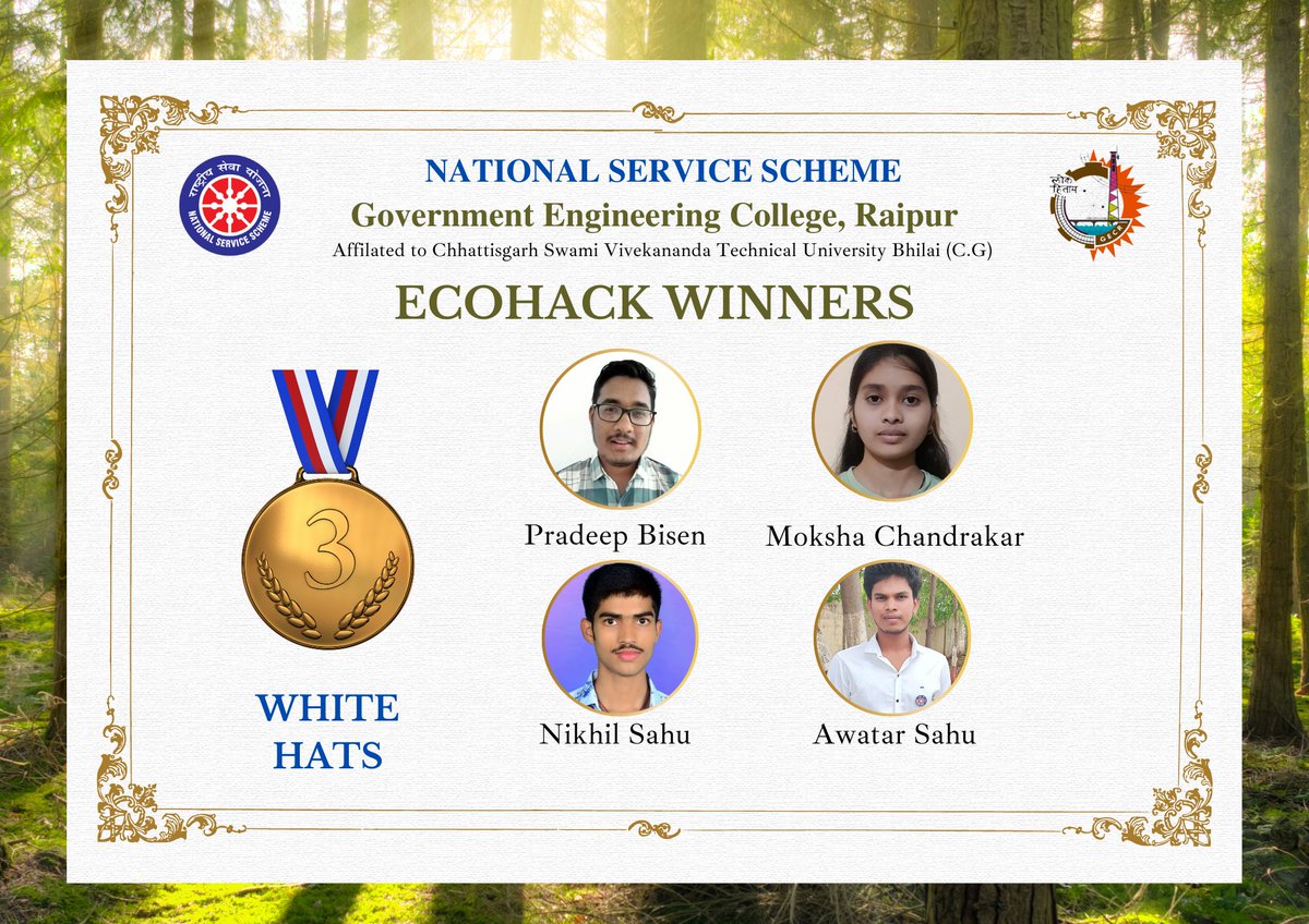 GECR_NSS's tweet photo. NSS, GECR announces the results of EcoHack held on #WorldEarthDay. Congratulations the winners who gave fruitful digital ideas of Sustainable Development that can be implemented in #DigitalIndia. 
Also, NSS, GECR thanks all the coordinators for successfully conducting the event. https://t.co/DuzjQcDCol