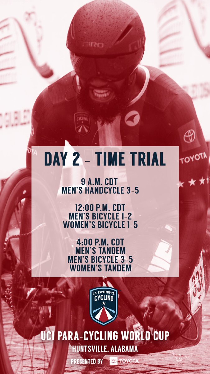 Yesterday was 🔥 Let’s do it again.

Day ✌️ in Huntsville kicks off NOW! The morning session features men’s handcycling MH3-5. 

Live results 👉 livelynxresults.com