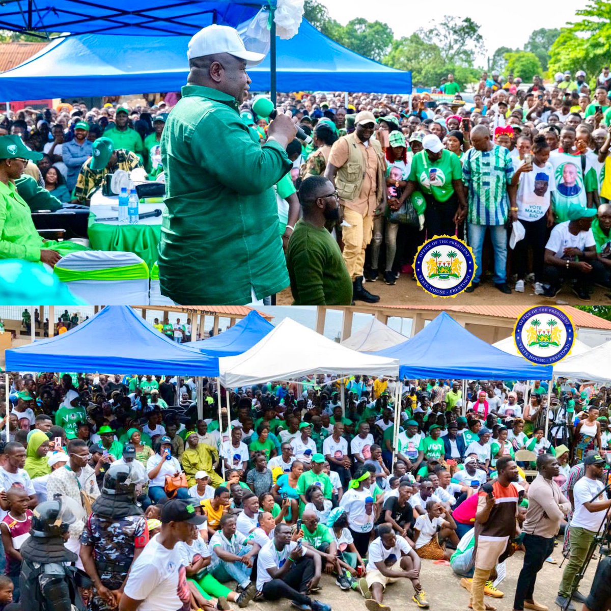 julius_maadabio's tweet photo. On Friday 26/05/2023, DAY 4 of the campaign trail took us to the Western Area Rural District (East) visiting communities in Tombo, Kissi Town, Newton and Lumpa.

I had the opportunity to engage with the young people and traders in these communities and gave an account of our stewardship in the last 5 years. It was gratifying to see first-hand how our SLPP administration has touched the lives of people in these communities with visible results from our Free Quality School Education, and other parts of the Human Capital Development Agenda. 

The young people, traders and other important demographics of the populace are important components of our development priorities. Our programs and policies have created jobs for the youths and improved the quality of life of the people, and we are eager to do more with our SLPP BIG FIVE Priorities as contained in the new PEOPLE’S MANIFESTO 2023. 

I am certain that they will now benefit massively from our SLPP BIG FIVE Priorities which will ensure all-round economic growth and development. 

 I thank the people of the Western Area Rural District (East) for the massive support and welcome.

📱Join the conversation with #BIOJALLOH2023

#SLPP4DEVELOPMENT

#PAOPASALONE4BETTEH

#5Done5MoreToGo