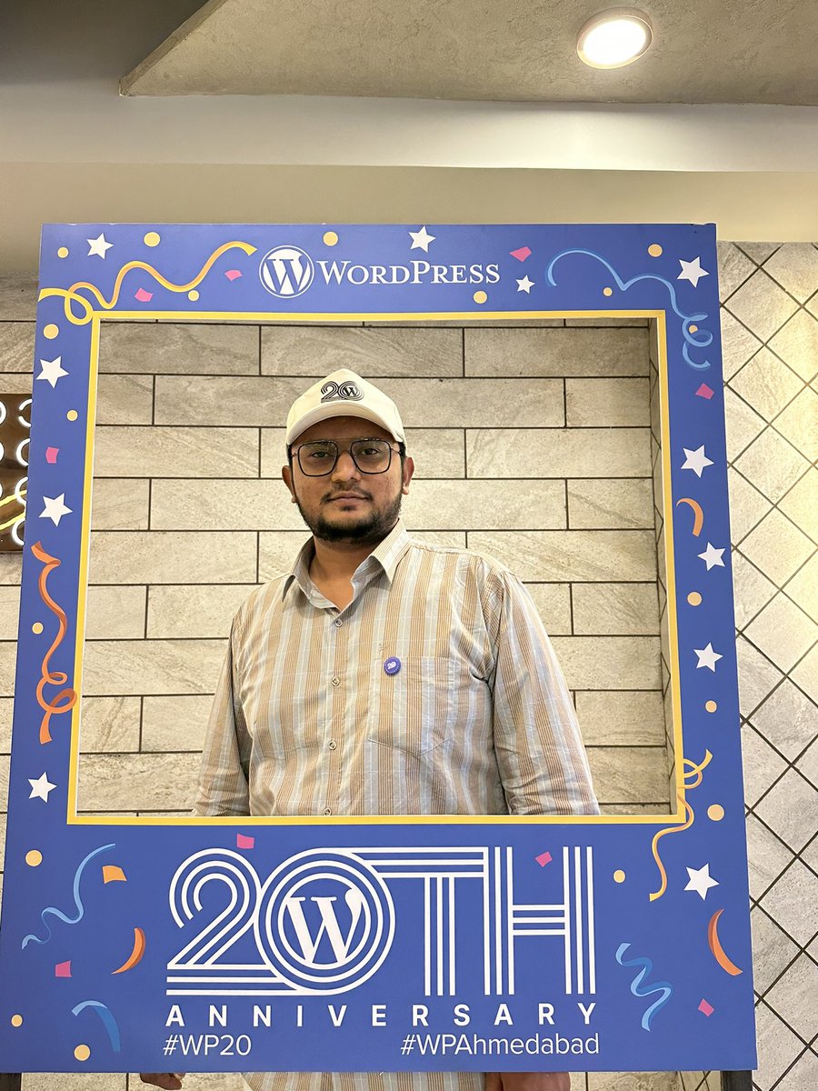 AzharDeraiya's tweet photo. Got #WP20 #swag from @wpahmedabad &amp; @theunlimitedwp

Clicked 📸 with @ankitpanchal_wp at  #WP20 celebration.

#WordPress #WP20 #WPAhmedabad https://t.co/nP3vxIWtJY