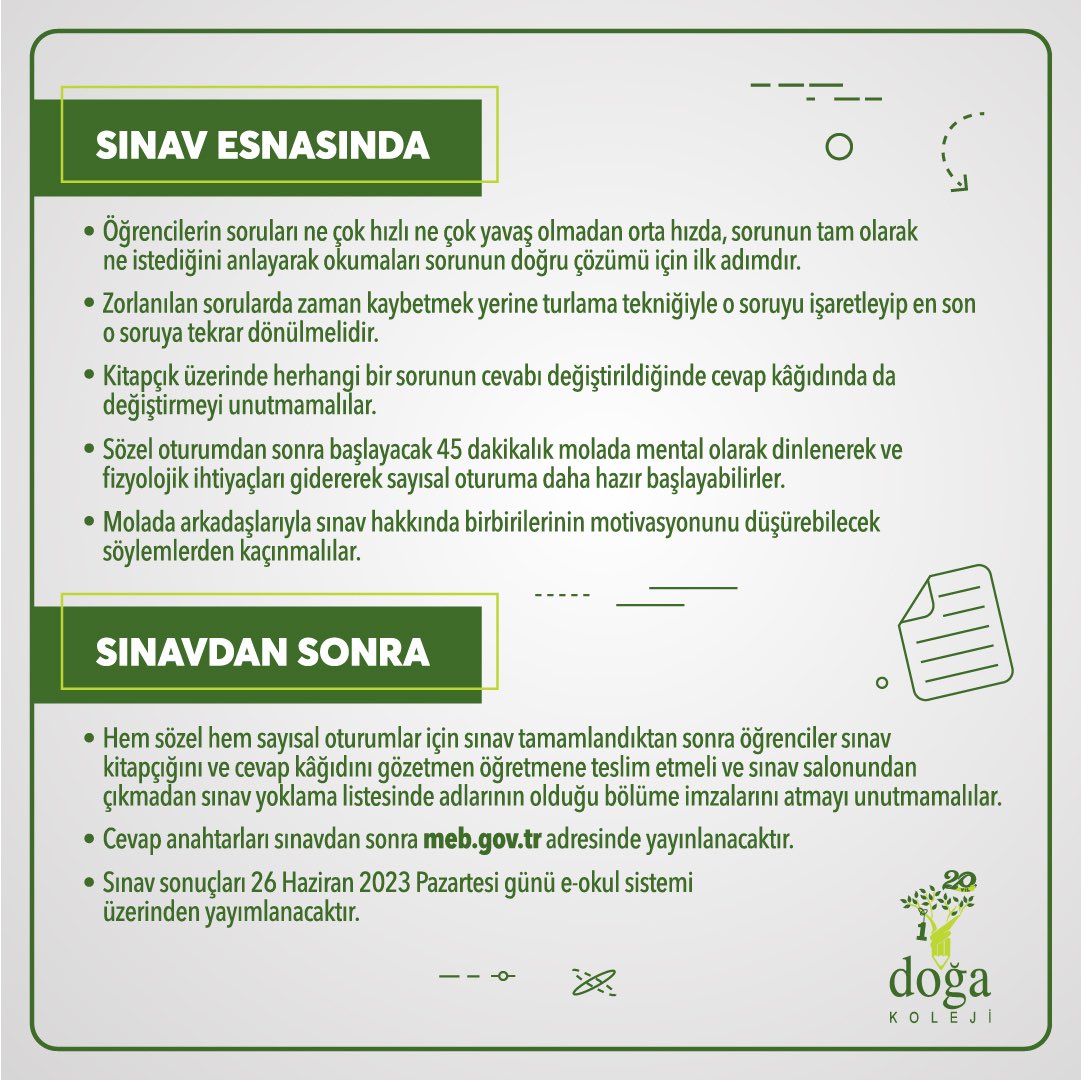 Doğa Koleji Ortaokul Rehberlik Bölüm Başkanımız Gülşen Aksu; #LGS'ye sayılı günler kala öğrenciler ve veliler için önerilerde bulundu.