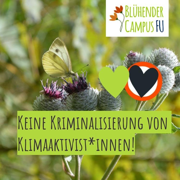 Blühender Campus FU Berlin (@campusnatur_fu) on Twitter photo Wir sind entsetzt von der Kriminalisierung der #LetzenGeneration und möchten ausdrücklich unsere Solidarität mit <a href="/AufstandLastGen/">Letzte Generation</a> aussprechen.
Die LG kämpft für den Schutz unserer Natürlichen Lebensgrundlagen - es gibt keine wichtigere Aufgabe für unsere Generation! Wir sind entsetzt von der Kriminalisierung der #LetzenGeneration und möchten ausdrücklich unsere Solidarität mit <a href="/AufstandLastGen/">Letzte Generation</a> aussprechen.
Die LG kämpft für den Schutz unserer Natürlichen Lebensgrundlagen - es gibt keine wichtigere Aufgabe für unsere Generation!