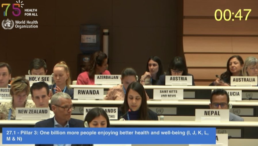 "The climate is changing. So why aren't we? The time to act is now" <a href="/YouthdelegateNL/">YouthdelegateNL</a> warning for the disastrious health effects of climate change and calling on WHA and member states to adopt a new resolution on climate and health next year #WHA76 #climateishealth