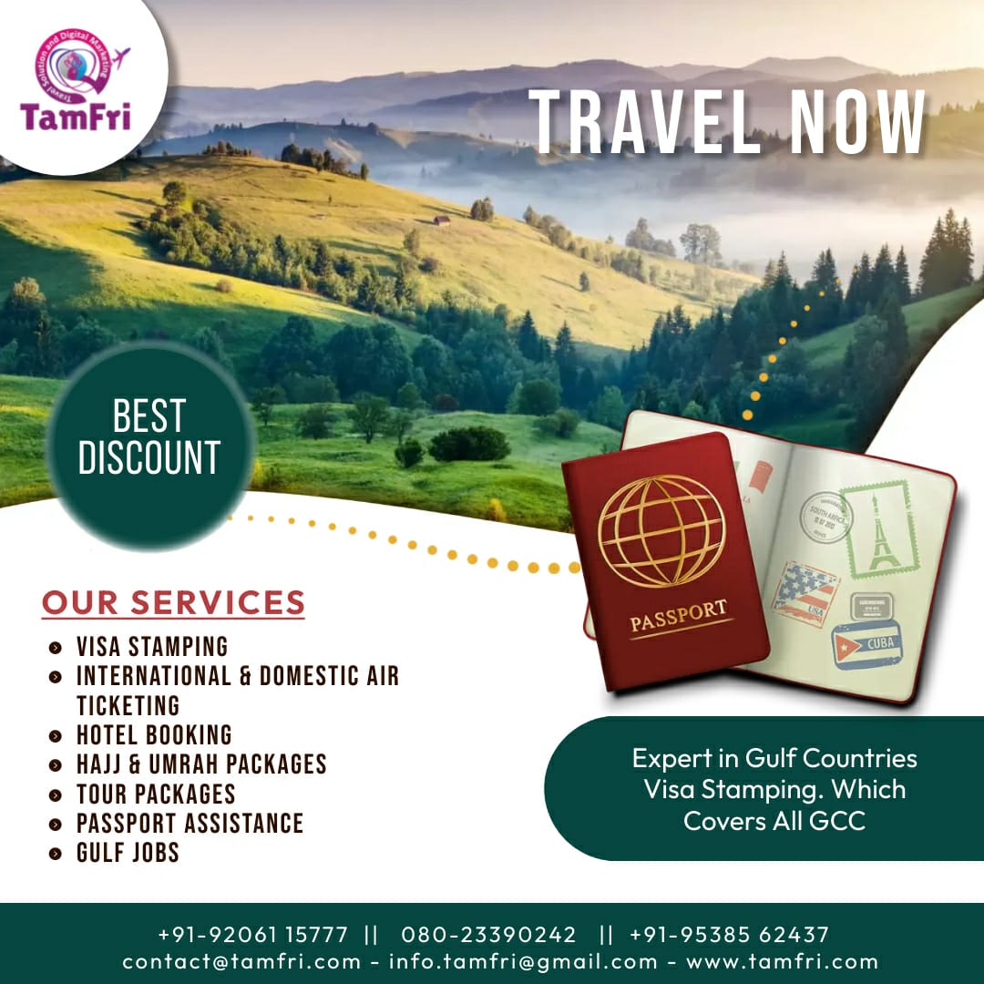 Tamfri Travelport is One of the 'Best Bangalore Based Travel Agencies ‘ to organize services.  #travelagencies #travelconsultant #travelagents #flightbooking #job #bangalore #attestationservices #hajj2023 #umrah #hotelreservation #explore #familyvacation #honeymoondestinationoon