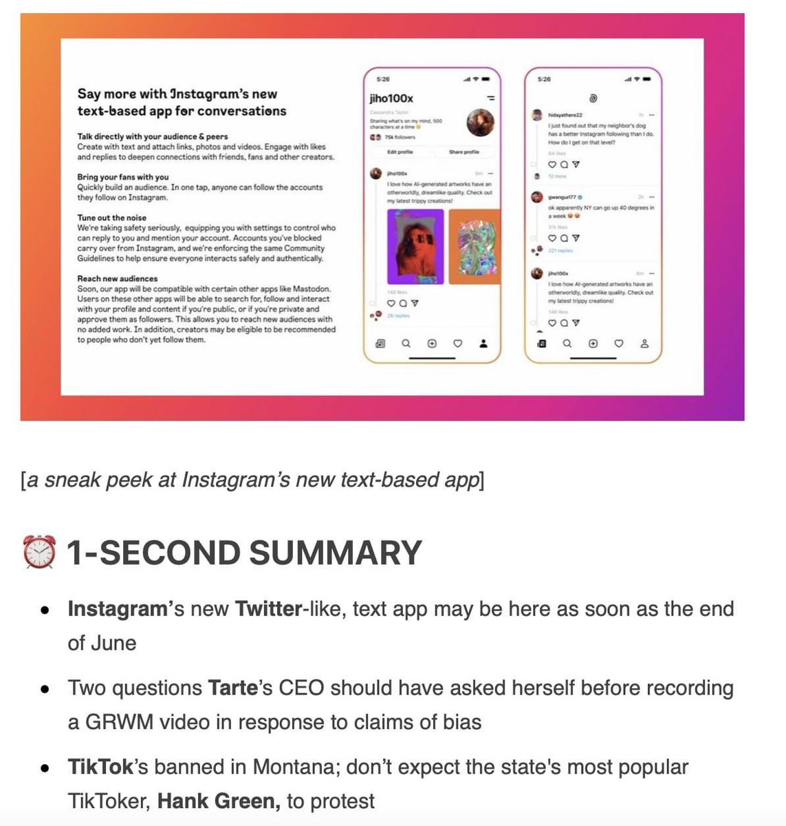 LEAKED: Meta is releasing a Twitter competitor. Meta was previewing the app, code named P92, to prominent influencers under NDA, but it was leaked. It’s set to be released by the end of June. It will be built on the back of Instagram so there is a single sign-on with existing…