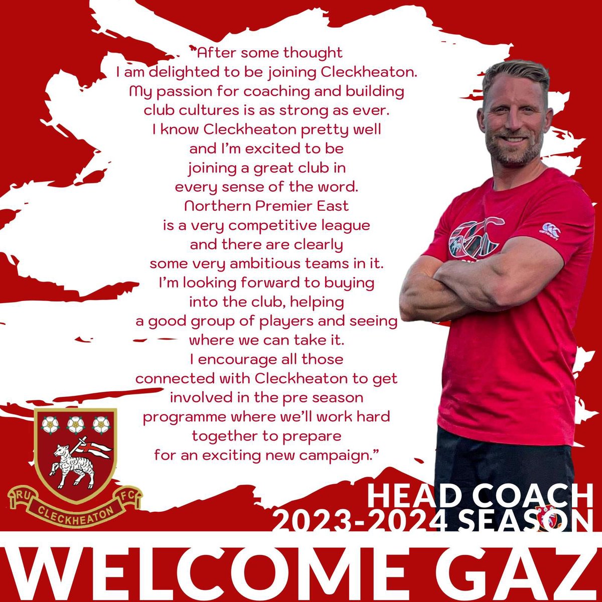 Preparations for the 23/24 campaign have begun & we are extremely pleased to announce that we’ve appointed Gareth Lewis to be head coach next season. 

Attracting someone like Gaz with his National league experience is huge and we are looking forward to an exciting season 🔴⚪️