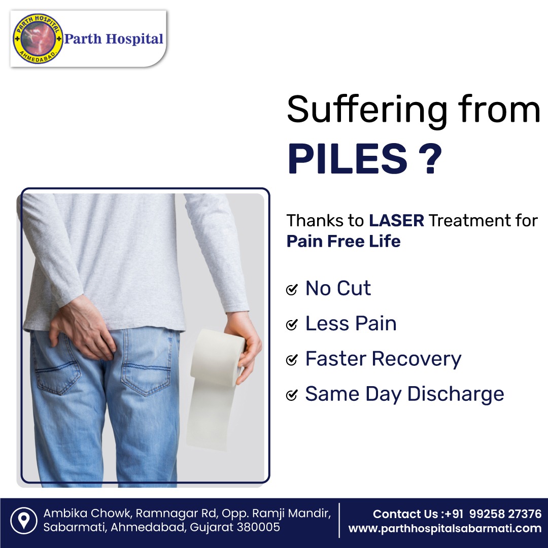 Suffering from Piles?

Thanks to LASER Treatment for Pain-Free Life
- No Cut
- Less Pain
- Faster Recovery
- Same Day Discharge

#ParthHospital #LaserSurgery #PilesTreatment #PainlessSolution #NoMorePiles #ReliefFromPiles #SurgeryRecovery
#Healthcare #Wellness #MedicalCare
