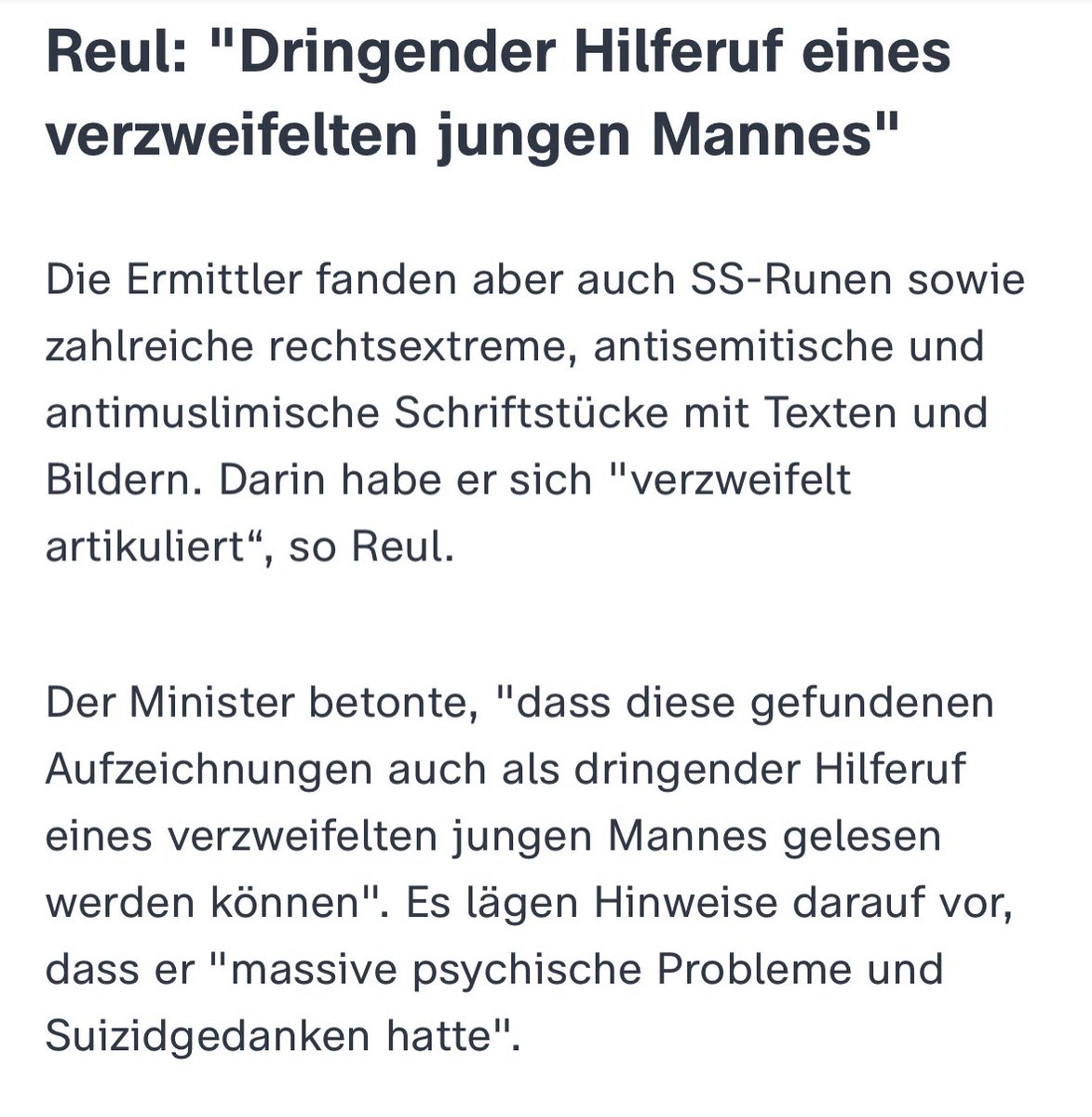 Man kennt das ja, wenn man massive psychische Probleme hat und suizidal ist, ruft man um Hilfe, indem man rechtsextrem wird und seine Mitschüler:innen umbringen will

google.com/amp/s/amp.zdf.…
