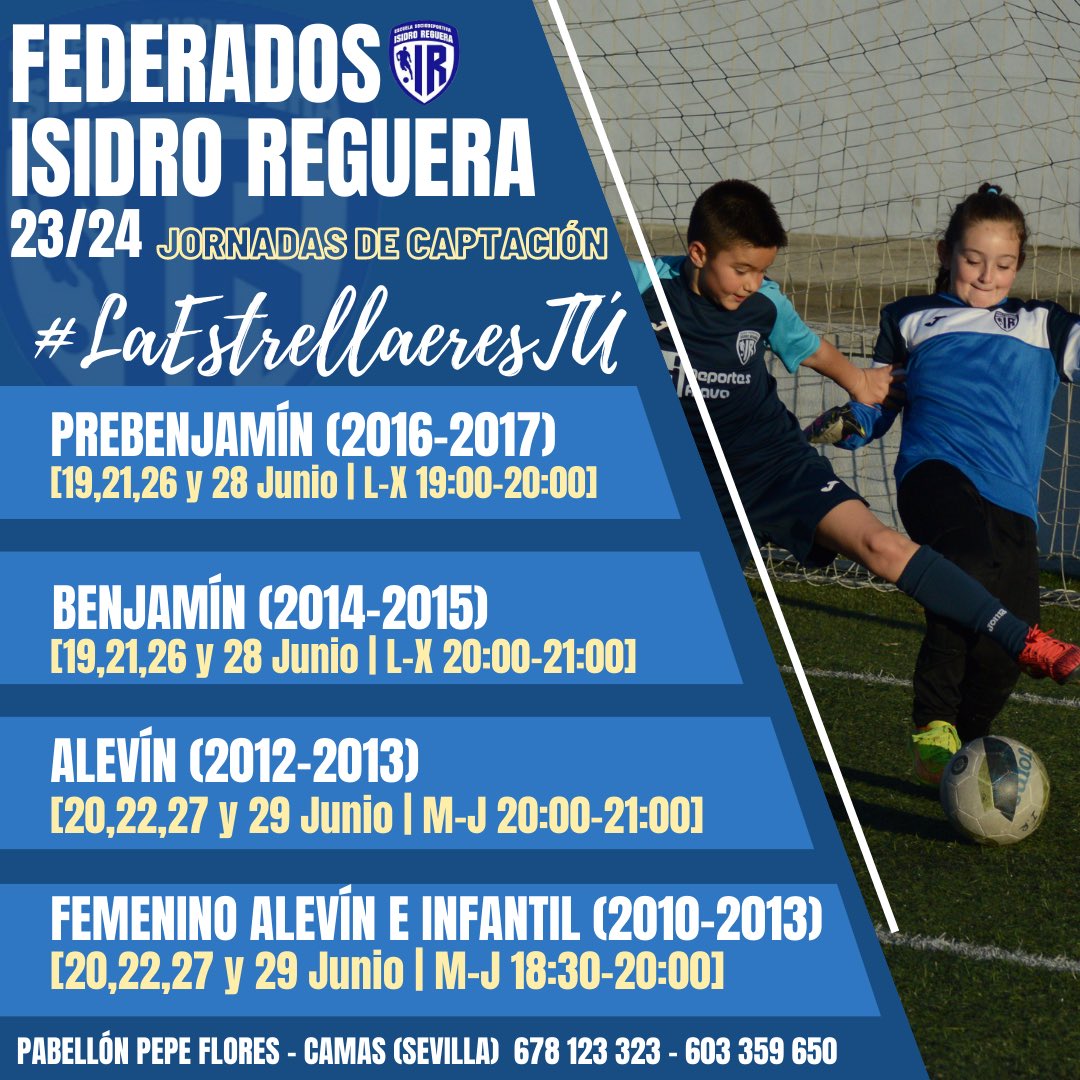 Desde la coordinación se ha decidido competir en la 𝐋𝐢𝐠𝐚 𝐝𝐞 𝐅𝐞𝐝𝐞𝐫𝐚𝐜𝐢ó𝐧 𝐑𝐅𝐀𝐅 con algunos de nuestros equipos:

➡️ 1 Prebenjamín. 
➡️ 1 Benjamín. 
➡️ 1 Alevín. 
➡️ Femeninas. 

𝐉𝐎𝐑𝐍𝐀𝐃𝐀𝐒 𝐃𝐄 𝐂𝐀𝐏𝐓𝐀𝐂𝐈Ó𝐍 durante el mes de Junio

¡Os esperamos!
🤍💙