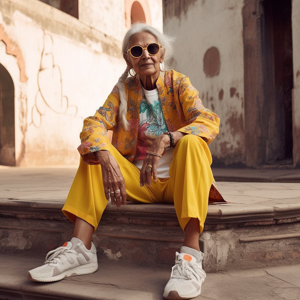 crownthebrown__'s tweet photo. Dadis in Delhi 
Witness the fusion of tradition and innovation as our beloved Indian grandmothers step into the world of high fashion. With the power of AI, we reimagine their timeless elegance in stunning couture creations, pushing the boundaries of creativity and artistry. https://t.co/HJjJ0fdDcg