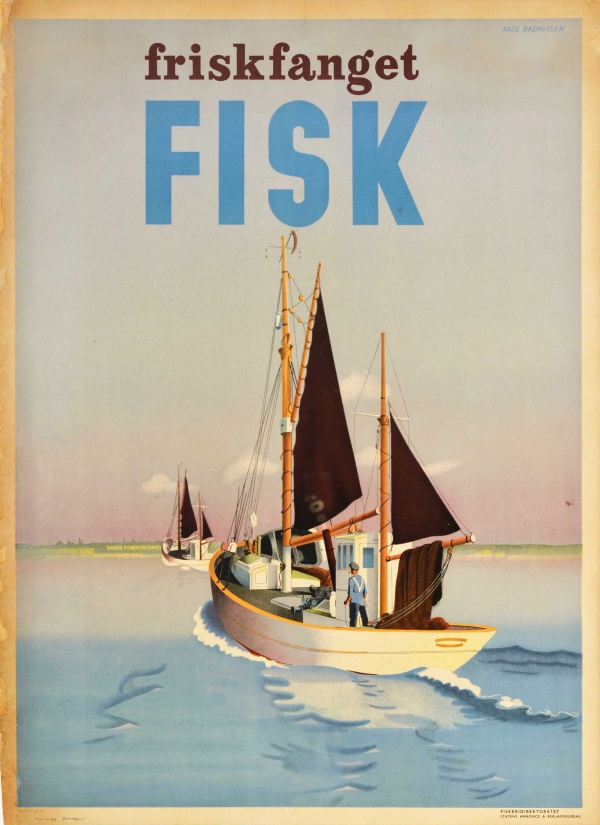 AntikBar's tweet photo. Original #vintage #poster of the day - Friskfanget Fisk / Freshly Caught Fish (1930s) Artist: Aage Rasmussen → https://t.co/a1eXYhCbVj 

#Fisk #Fresh #Fish #Danish #Food #Advertising #Art #Fishing #Boat #Sailing #Design #Danmark #Denmark #Fisheries #Dansk #Reklame #FreshFish https://t.co/OK6o0vTdnC