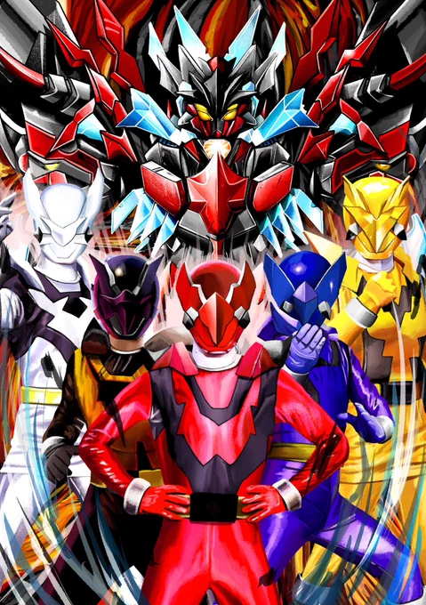 オリジナルヒーロー「激竜戦隊ドラグレンジャー」が完成しました! #イラスト