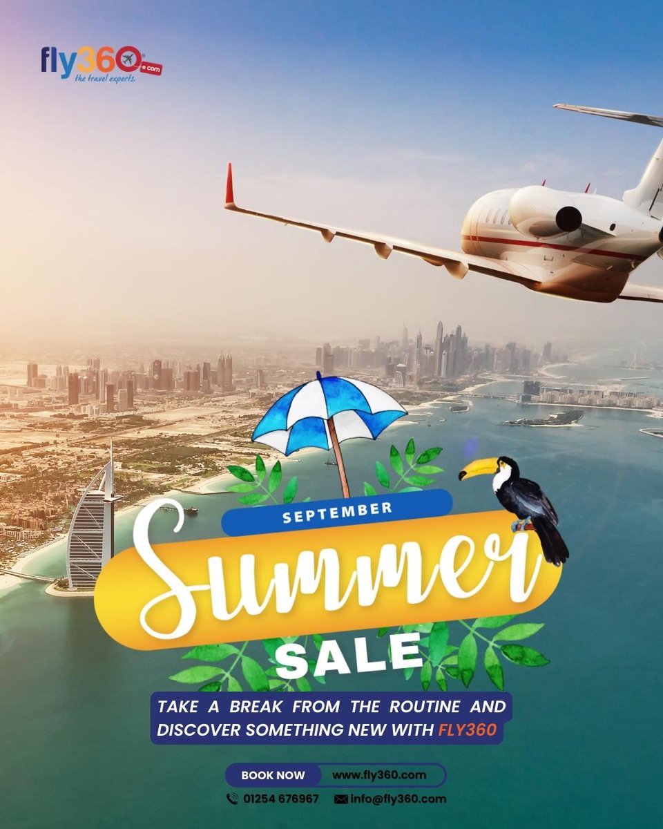 Can't get any better than our summertime sale!
Make your summer memorable and extra cool with our exciting deals.
Contact us for more information.
.
.
#summertravel #summerdeals #travel #fly360