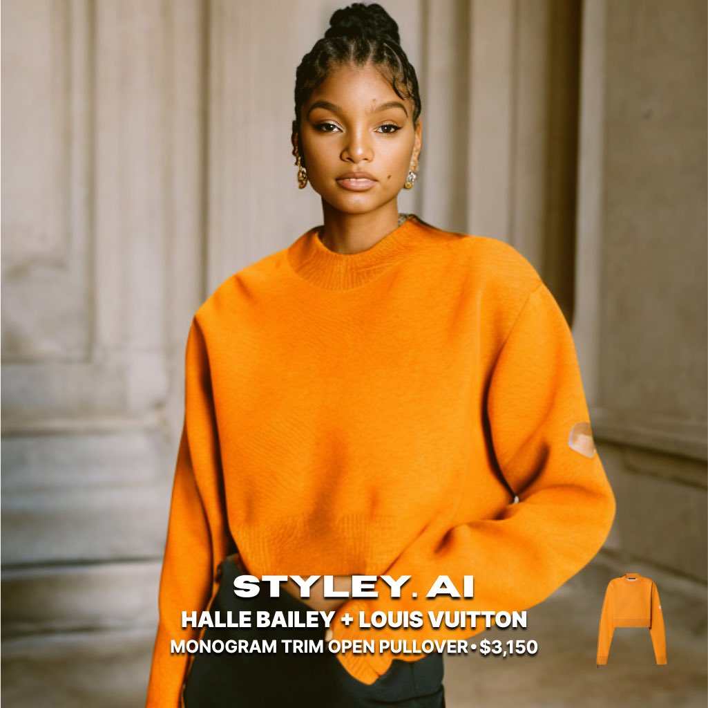 StyleyMe's tweet photo. 🌟 @HalleBailey is stunning in @LouisVuitton! ✨ The newest @Disney star is taking the world by storm. 🔥 

Which brand do you want to see her in next?

Use AI to try the looks yourself @ https://t.co/IbiYddpx6r

#HalleBailey #LouisVuitton #Disney #LittleMermaid #Styley #fashion https://t.co/WYmasM7HS6