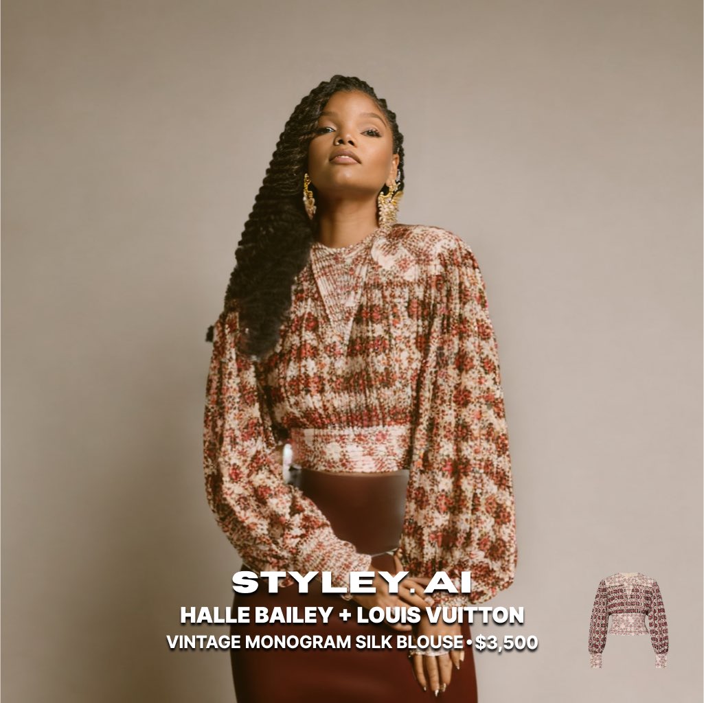 StyleyMe's tweet photo. 🌟 @HalleBailey is stunning in @LouisVuitton! ✨ The newest @Disney star is taking the world by storm. 🔥 

Which brand do you want to see her in next?

Use AI to try the looks yourself @ https://t.co/IbiYddpx6r

#HalleBailey #LouisVuitton #Disney #LittleMermaid #Styley #fashion https://t.co/WYmasM7HS6