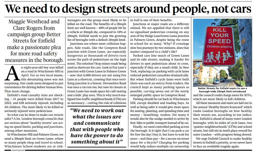 We can't let this tragic loss of a child's life go ignored. We have to act on it, now, and design the danger out of these streets 💔

The junction of Compton Road & Green Lanes needs addressing urgently.

 Thanks @EnfieldDispatch for printing