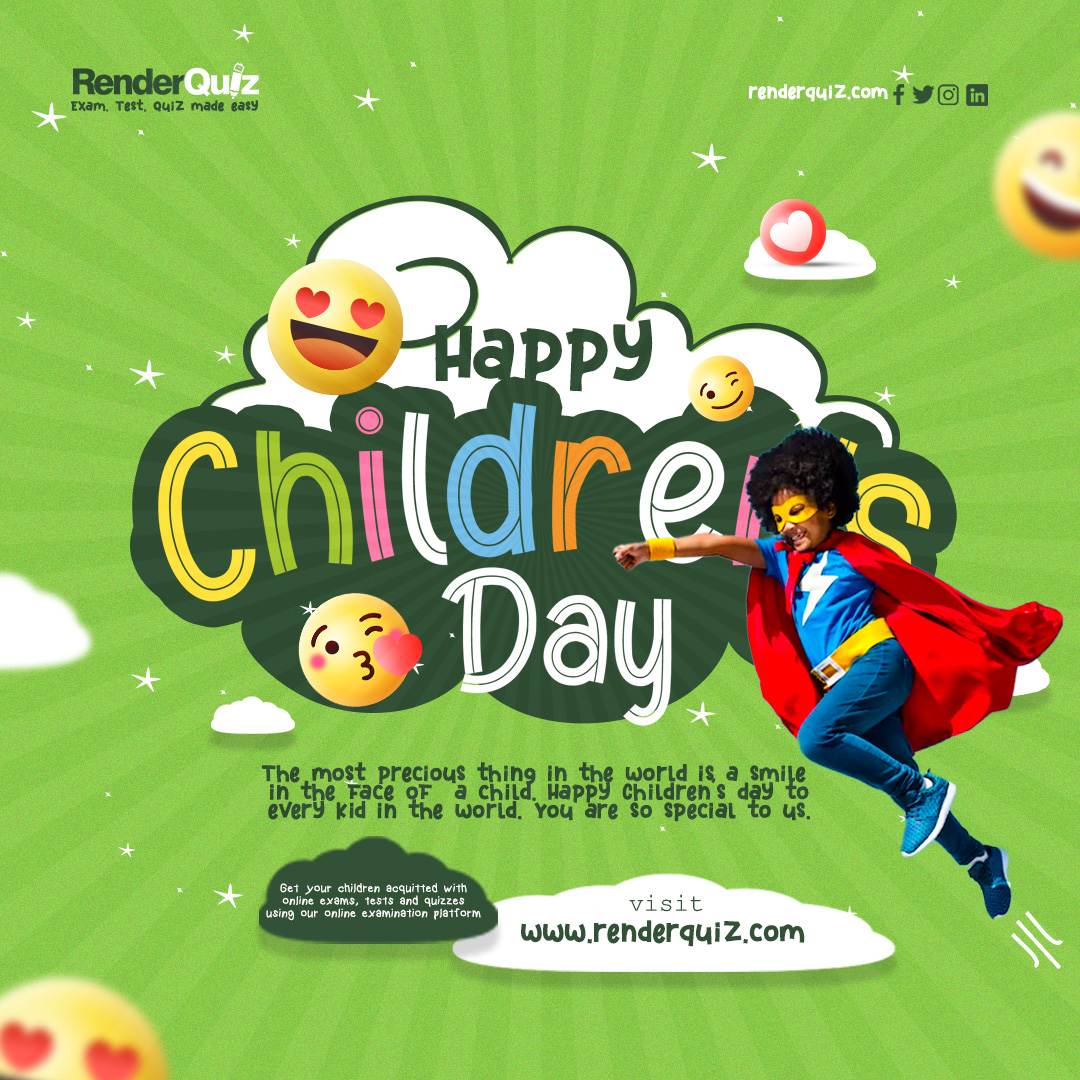 Renderquiz's tweet image. Put a smile on a child&apos;s face today...🙂💃🥳

HAPPY CHILDREN&apos;S DAY🥳...

#Children&apos;sday #2023children&apos;sday #May27th #onlineassessments #quizzes #onlinetest #recruitment #college #employee #Students #remoteexams #examsmadeeasy #lecturers #recruitmentagency