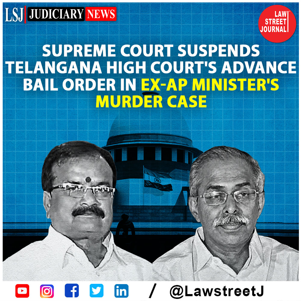 Supreme Court Suspends Telangana High Court's Advance Bail Order in Ex-AP Minister's Murder Case

Read Full Article surl.li/hjckx

#CBI #MurderCase #YerraGangiReddy #YSVivekanandaReddy #AndhraPradesh #TelanganaHighCourt #SupremeCourt #LawstreetJ