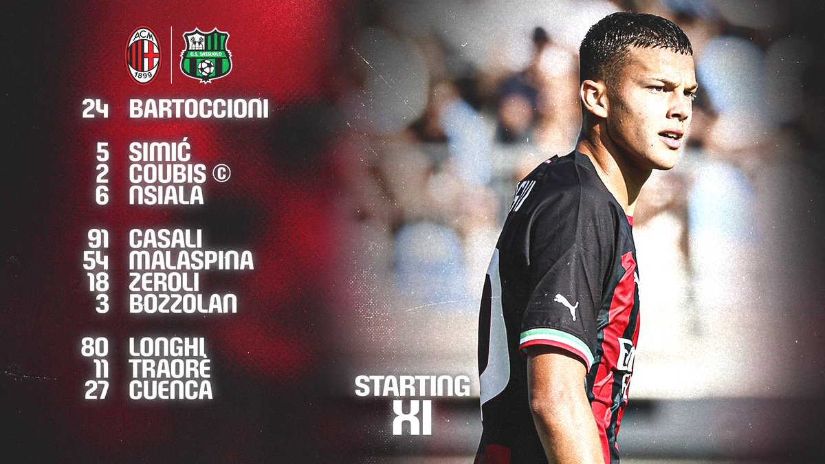 AltraFacciaDiFR's tweet photo. Gli XI di Ignazio #Abate per l'ultima stagionale contro il #Sassuolo al #PumaHouseOfFootball
Gettone per #Bartoccioni. Difesa a 3 con #Casali e #Bozzolan sulle fasce. Chance per #Longhi davanti
#MilanSassuolo #MilanPrimavera https://t.co/PvP6R871M7